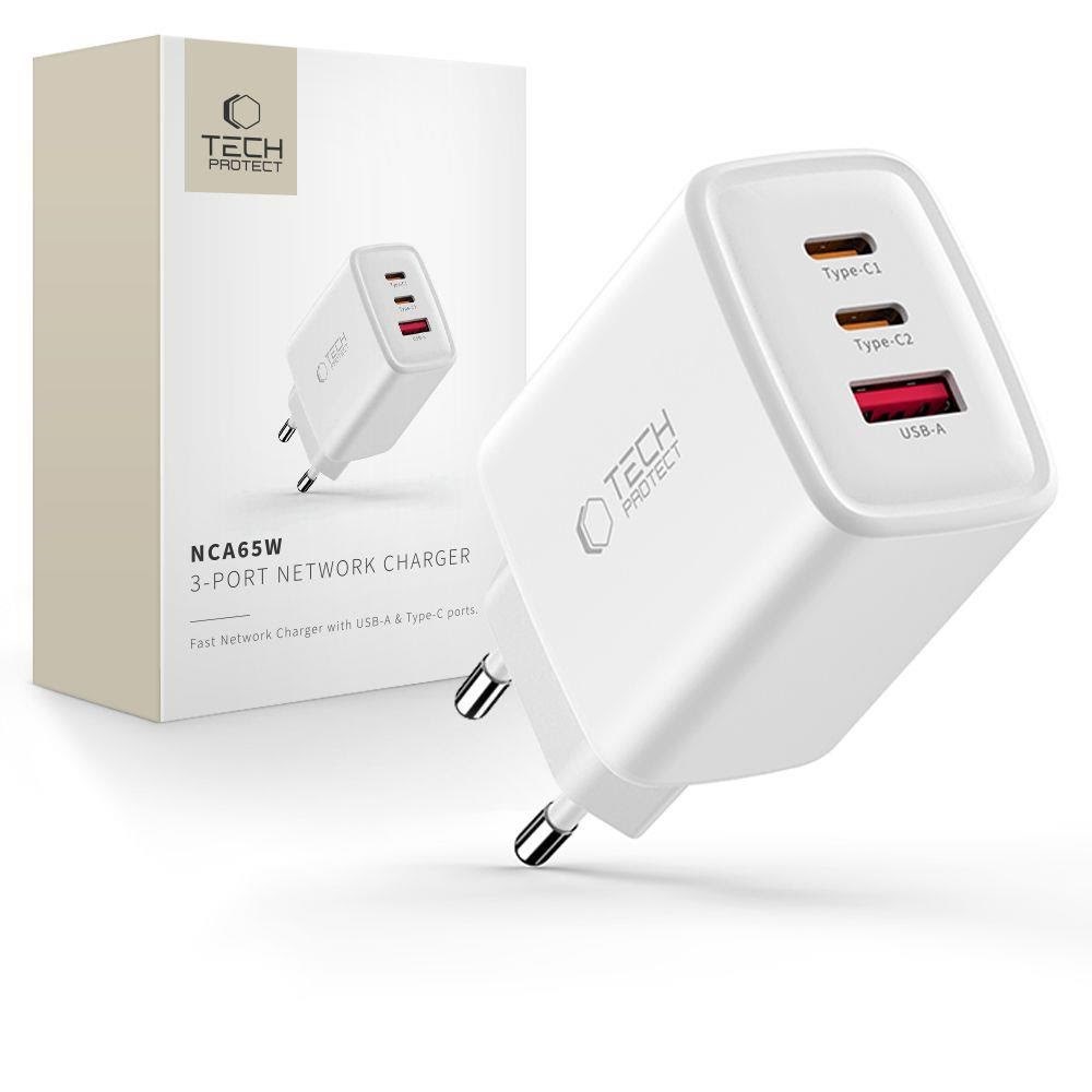 Tech-protect Nca65w-gan AC Charger 3-ports 65w - White - Handys Adapter Und Ladegeraete