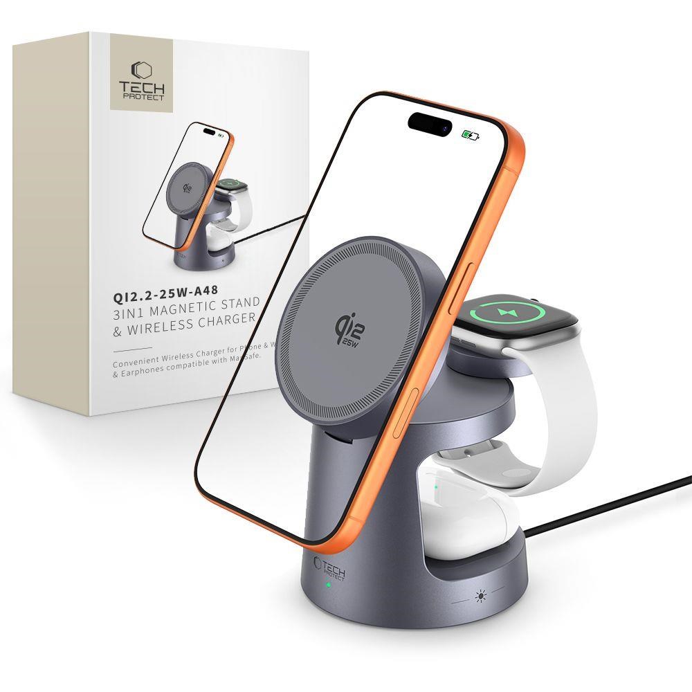 Tech-protect Wireless Charger Qi2.2-25w-a48 3in1 Magnetic - Navy Blue - Handys Adapter Und Ladegeraete 5906302352531