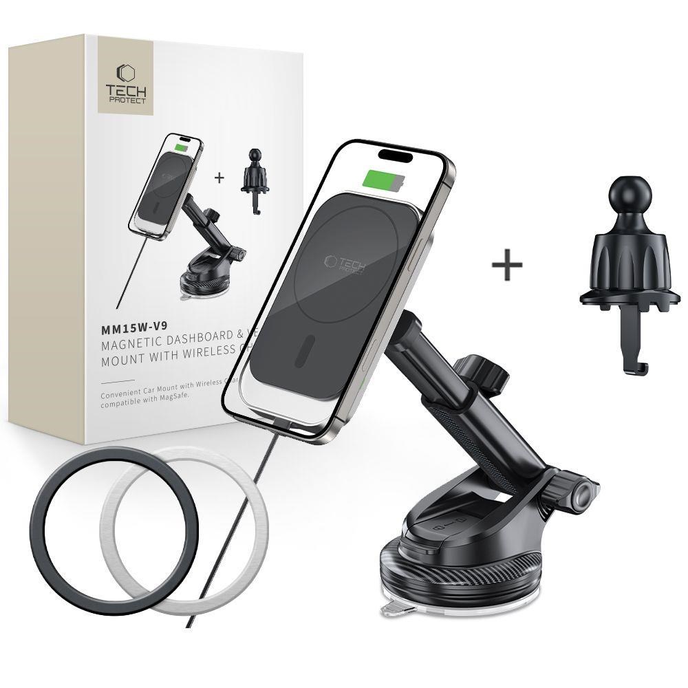 Tech-protect Mm15w-v9 Car Mount With Magsafe For Dashboard And Ventilation Grille 15w - Black - Handys Adapter Und Ladegeraete 5906302380695