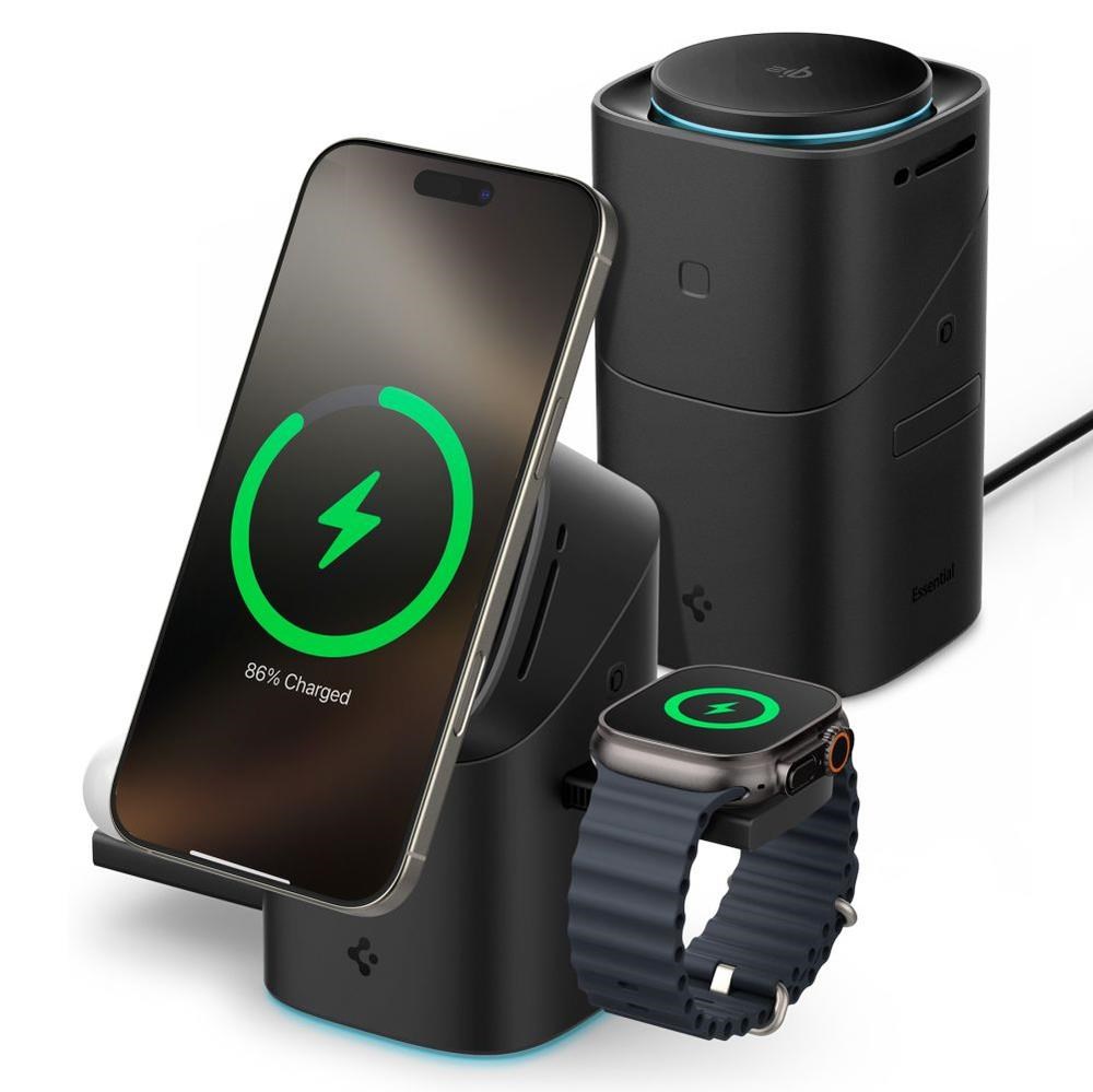 Spigen Essential Ef223ms 3-in-1 Qi2 Wireless Charger - Black - Handys Adapter Und Ladegeraete Ach09542