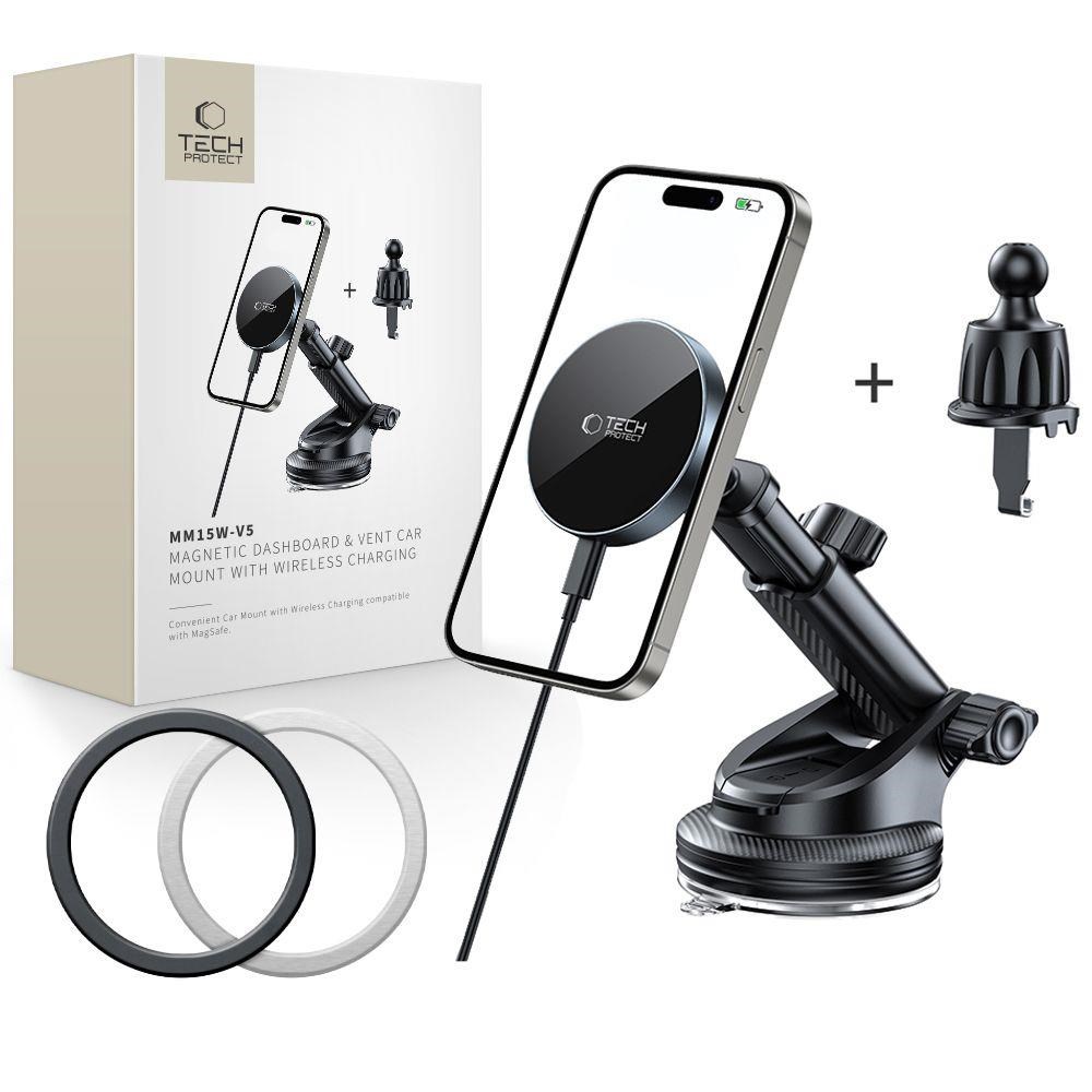 Tech-protect Mm15w-v5 Magnetic Magsafe Car Mount For Cockpit / Windshield / Air Vent - Black - Handys Adapter Und Ladegeraete