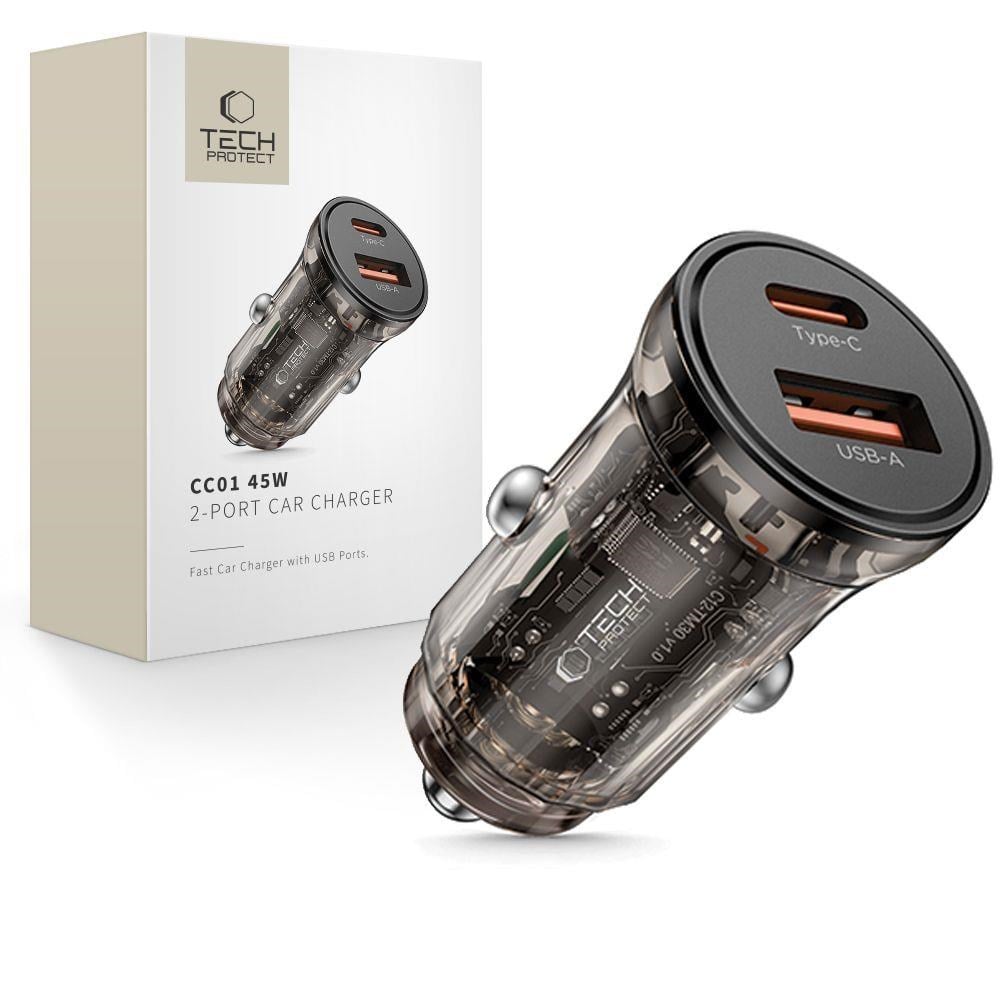 Tech-protect Cc01 Car Charger 45w 2-ports Usb-a / Usb-c - Black - Handys Adapter Und Ladegeraete