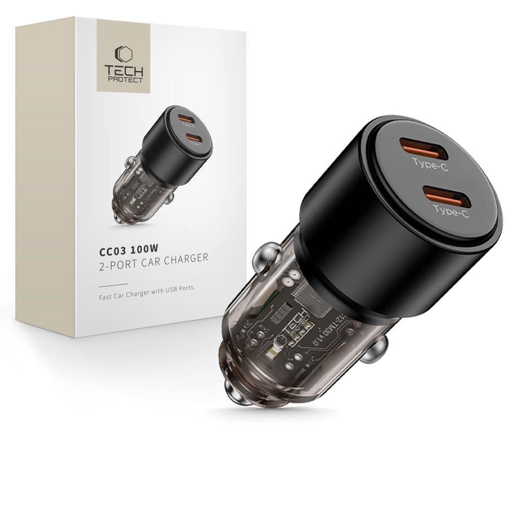 Tech-protect Car Charger Cc03 2-ports Pd100w - Black - Handys Adapter Und Ladegeraete 5906302361687