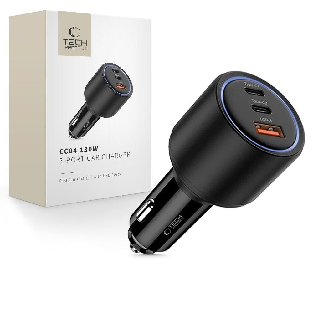 Tech-protect Cc04 3-port Pd130w Car Charger - Black - Handys Adapter Und Ladegeraete