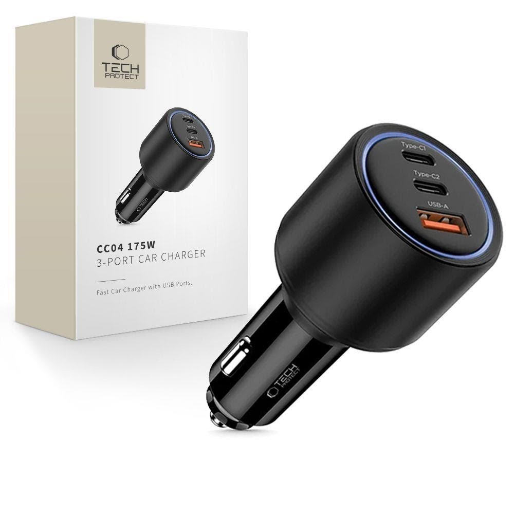 Tech-protect Car Charger Cc04 3-ports Pd175w - Black - Handys Adapter Und Ladegeraete 5906302361700