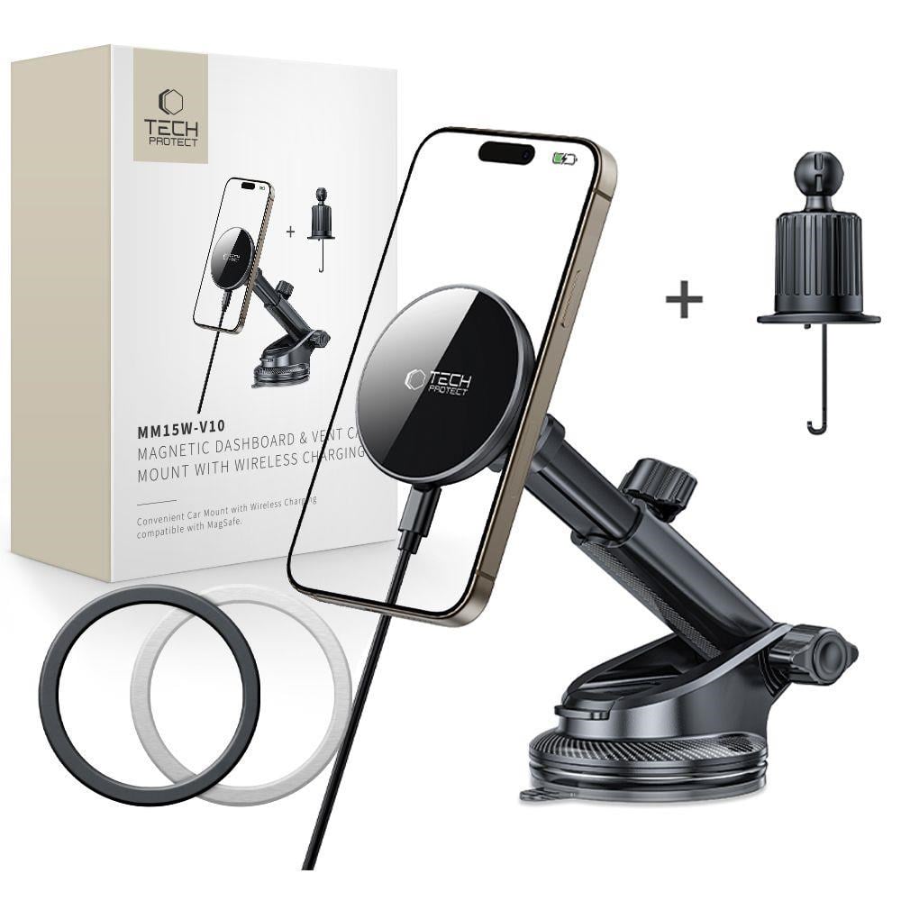 Tech-protect Mm15w-v10 Magnetic Magsafe Car Mount For Cockpit / Windshield / Air Vent - Black - Handys Adapter Und Ladegeraete 5906302362417
