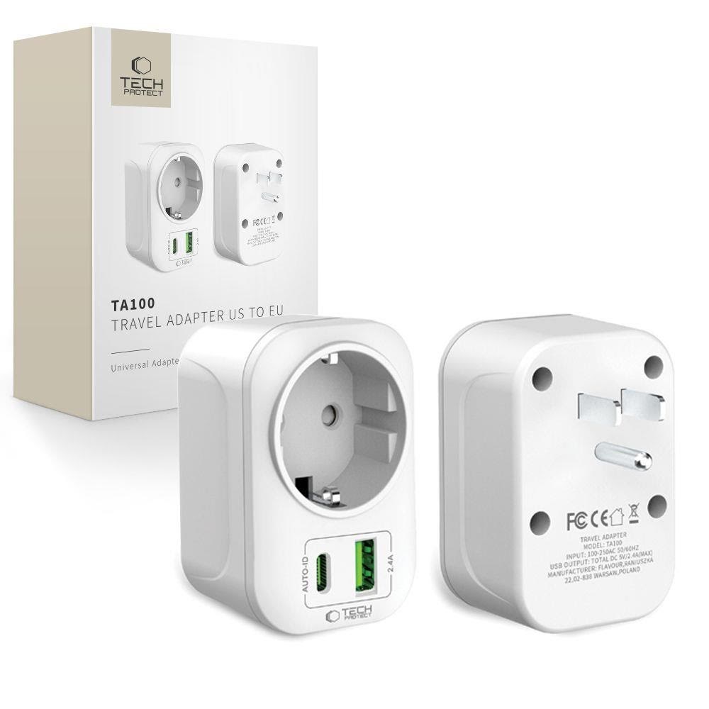 Tech-protect Ta100 US Adapter - White - Handys Adapter Und Ladegeraete 5906302368532