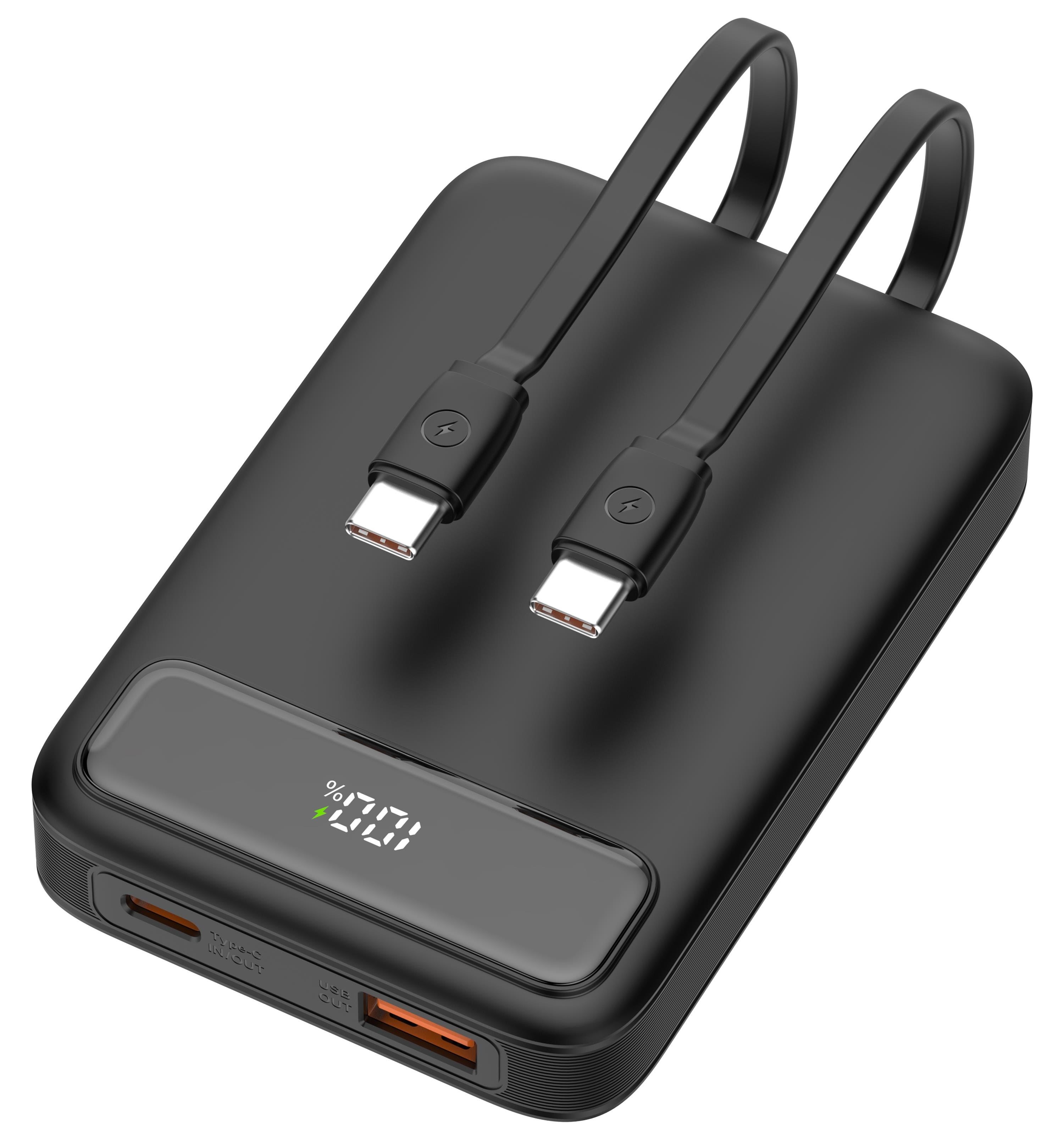 Deltaco Pb-cc100 Powerbank | 2x Usb-c Cables Built-in | 1x Usb-a & 1x Usb-c Ports | PD | Black - 10000 Mah - Powerbank Akku Schwarz
