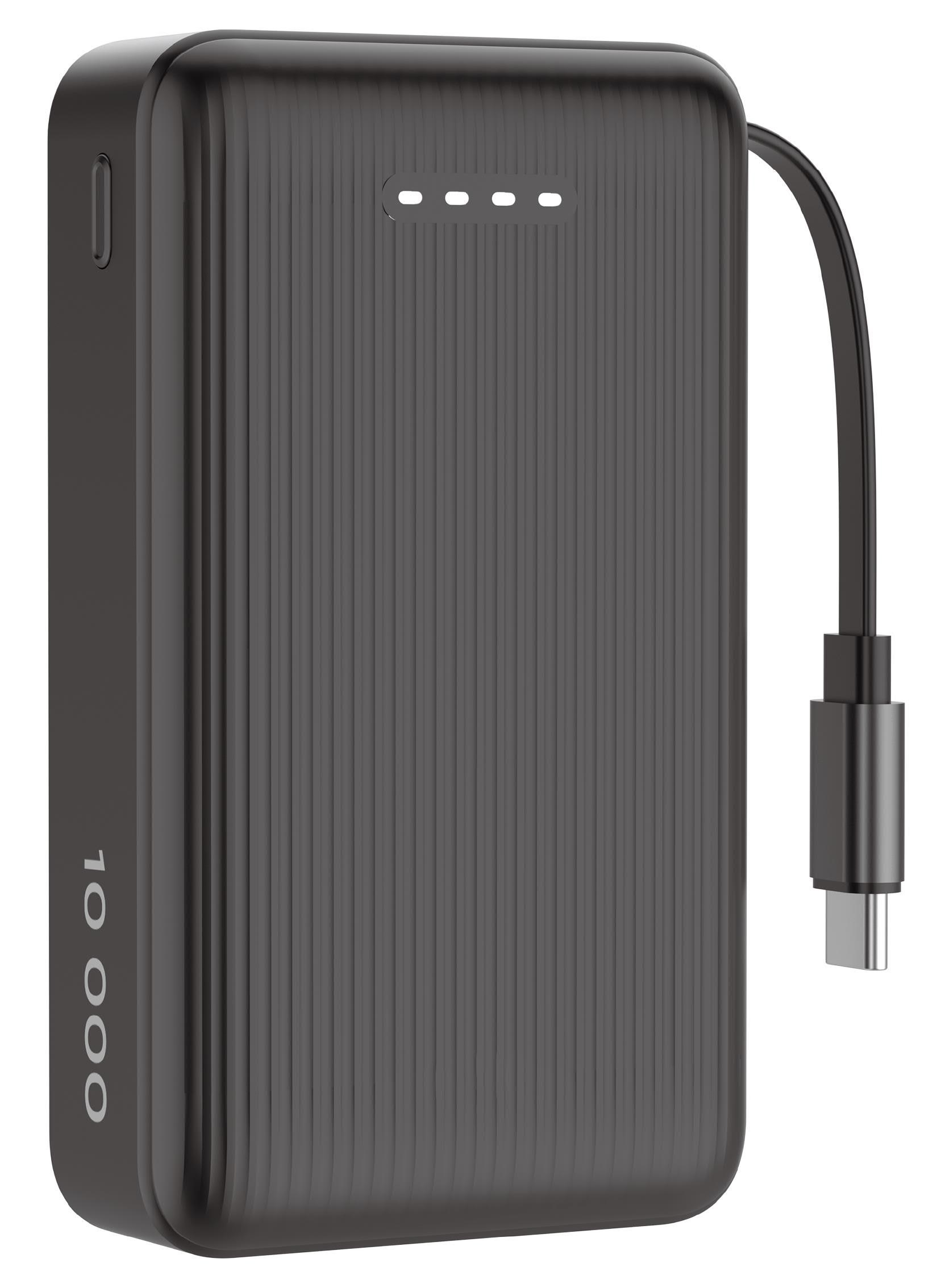 Deltaco Pb-cc102 Powerbank | Retractable Usb-c Cable 90 cm + 1x Usb-c Port | PD | Black - 10000 Mah - Powerbank Akku