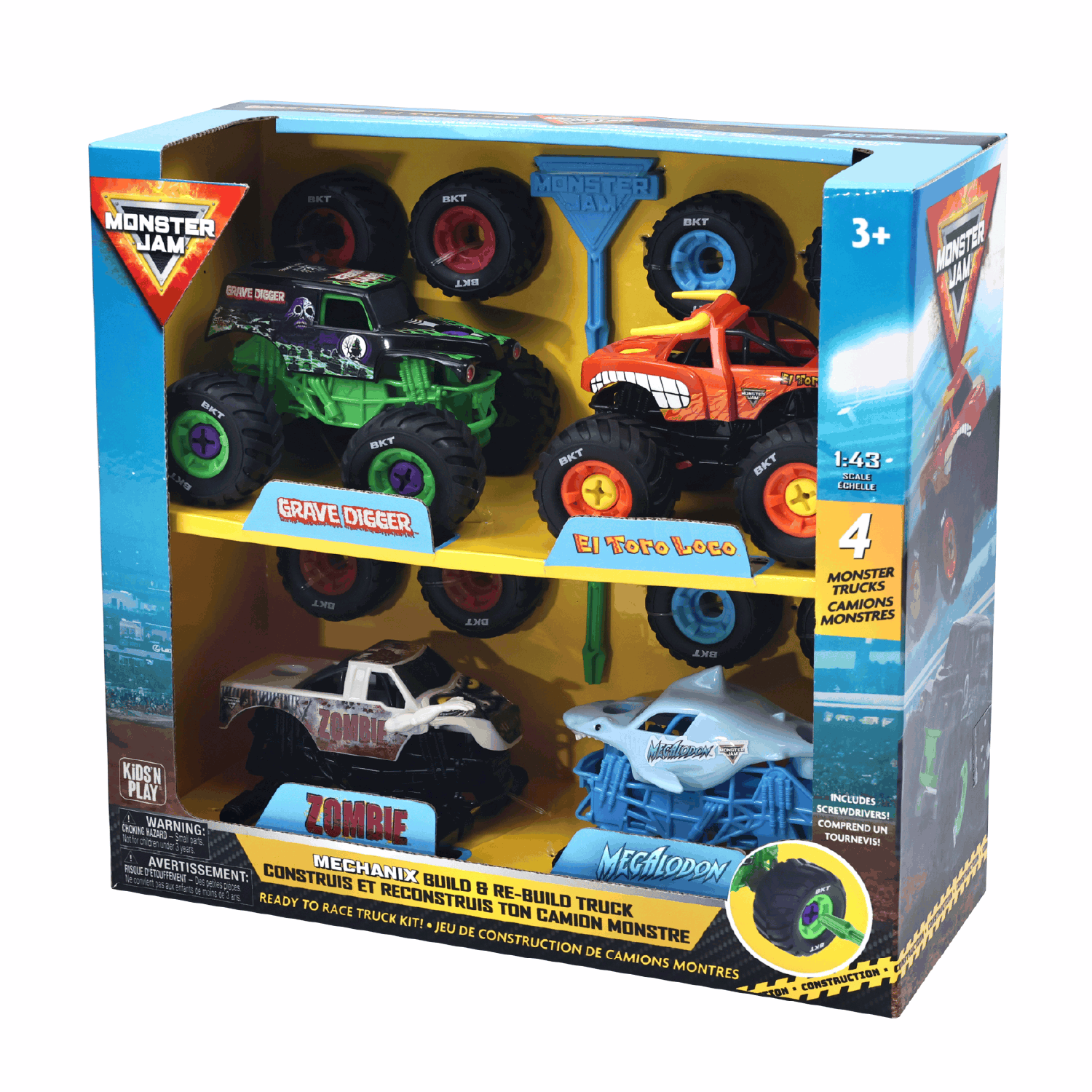 Monster Jam Mechanix 1:43 Build N Rebuild 4 pk - Spielzeugauto