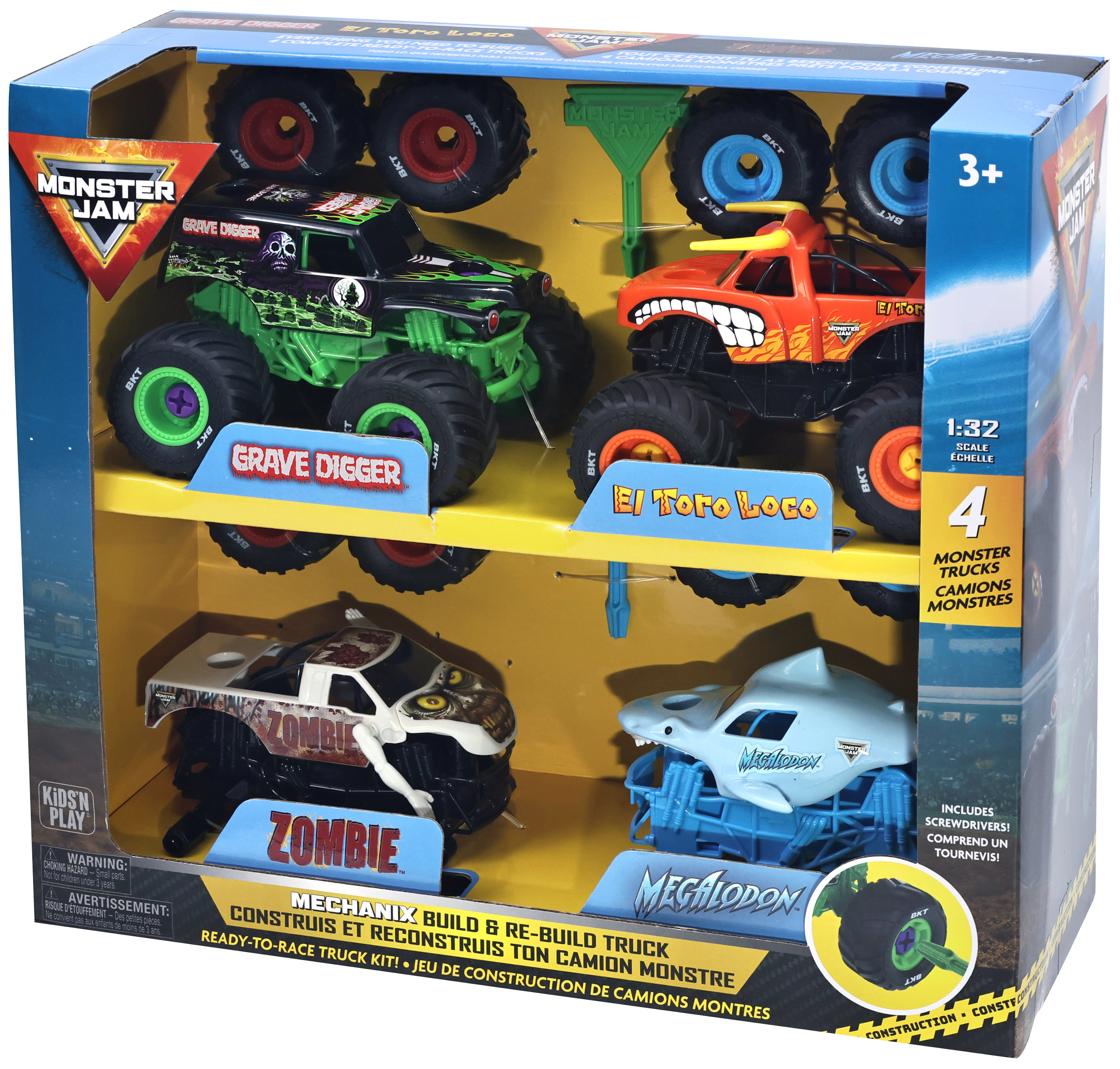 Monster Jam Mechanix 1:32 Build N Rebuild 4 pk GD - Spielzeugauto