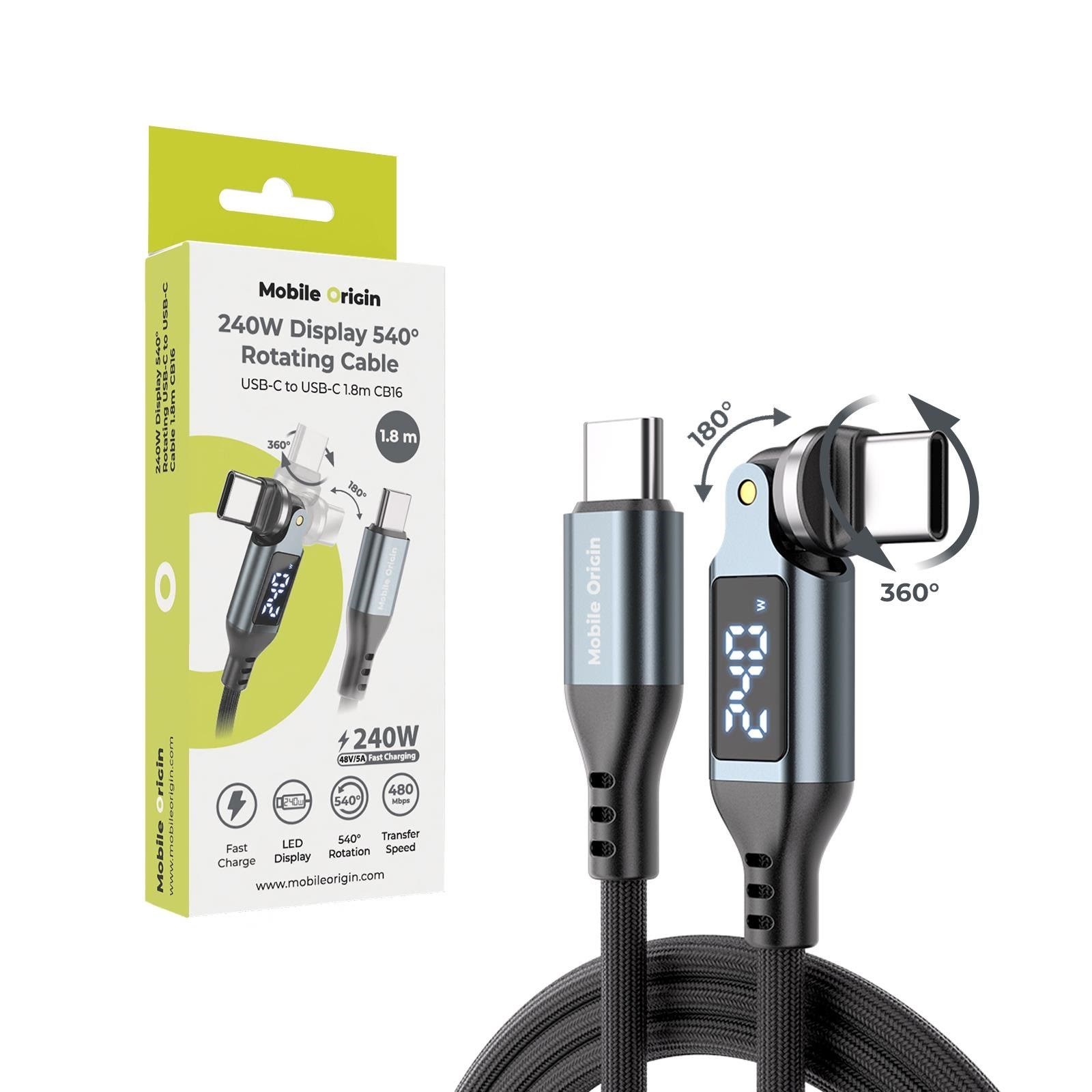 Mobile Origin Cb10 240w Display 540° Rotating Usb-c to Usb-c Cable - 1.8m - Usb Kabel