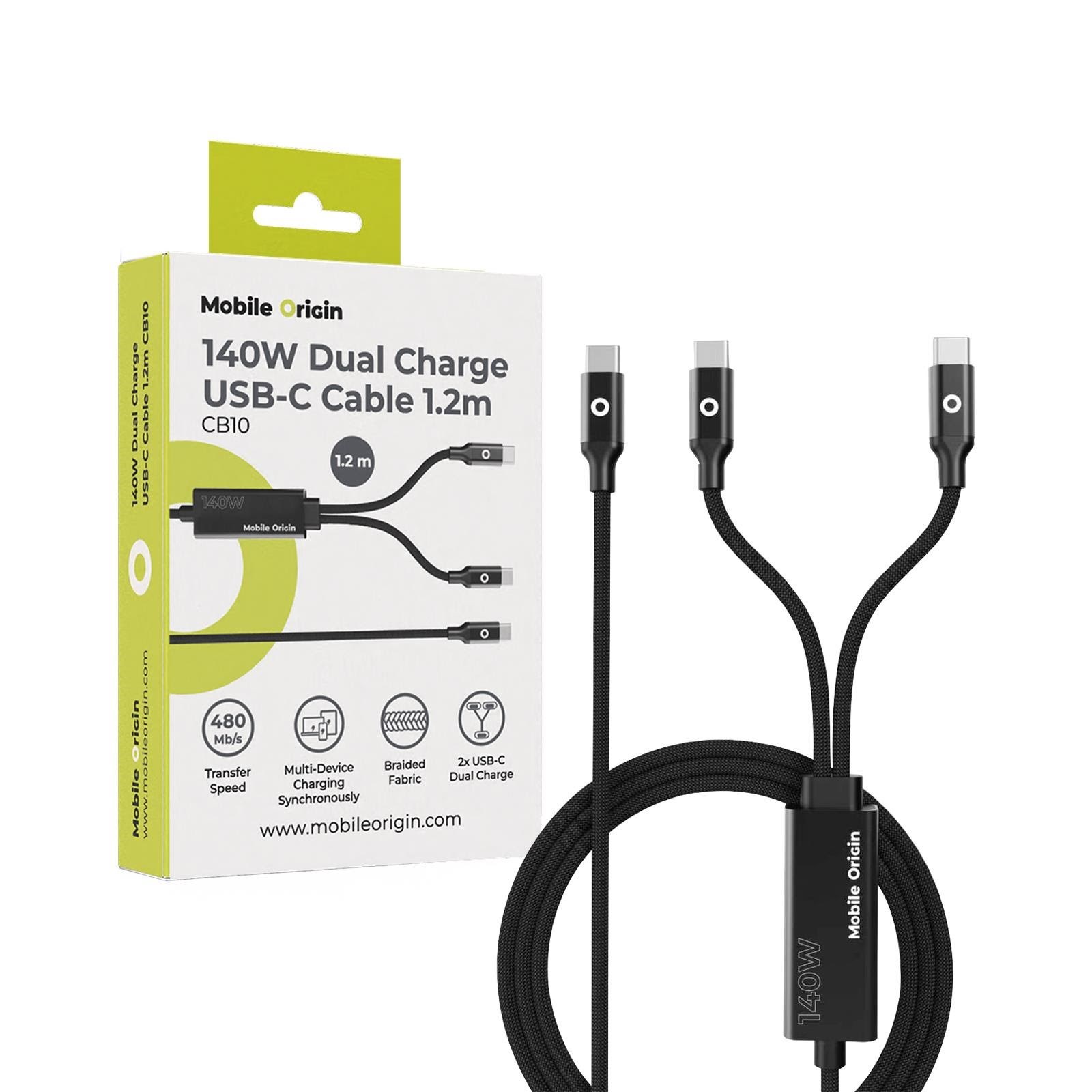 Mobile Origin Cb10 140w Dual Charge Usb-c Cable - 1.2m - Usb Kabel Mo-140wdch-cb10