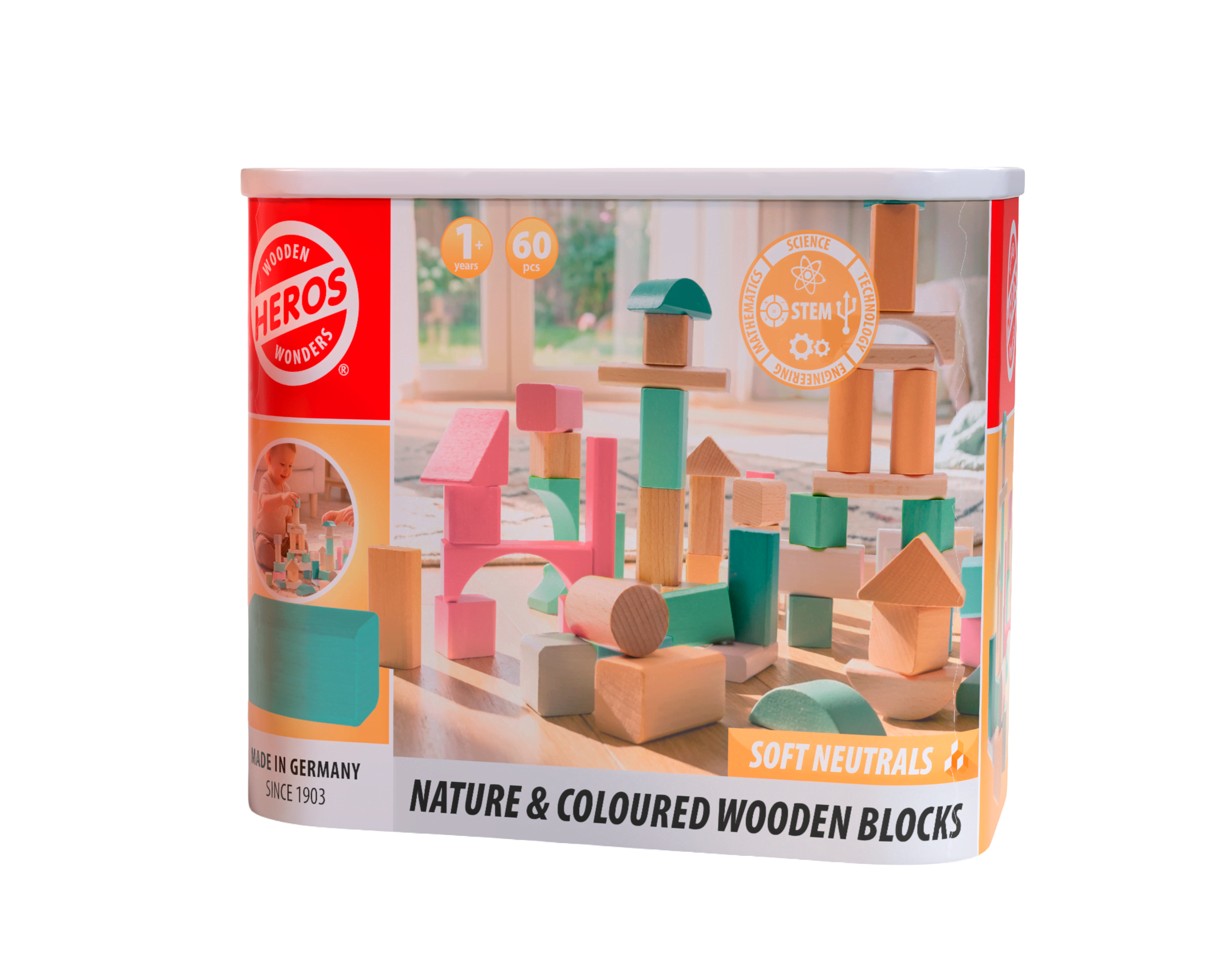 Heros Fsc Bausteine - Weiche Neutrale Farben Und Natürliche Holzbausteine, 60 Stück - Holzspielzeug