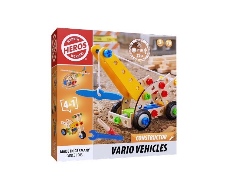 Heros Fsc Constructor - 4-in-1, Vario Fahrzeuge, 70 Stück - Holzspielzeug He0026