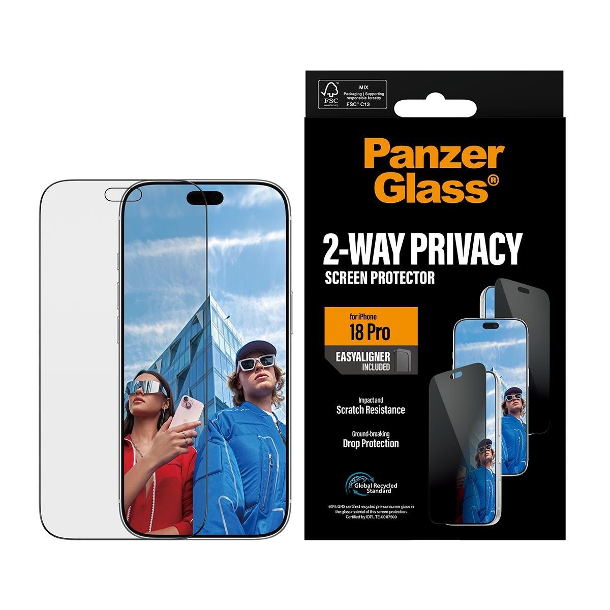 Panzerglass 2-way Privacy Screen Protector Apple Iphone 18 Pro | Ultra-wide Fit w. Easyaligner - Handys Schutzfolie