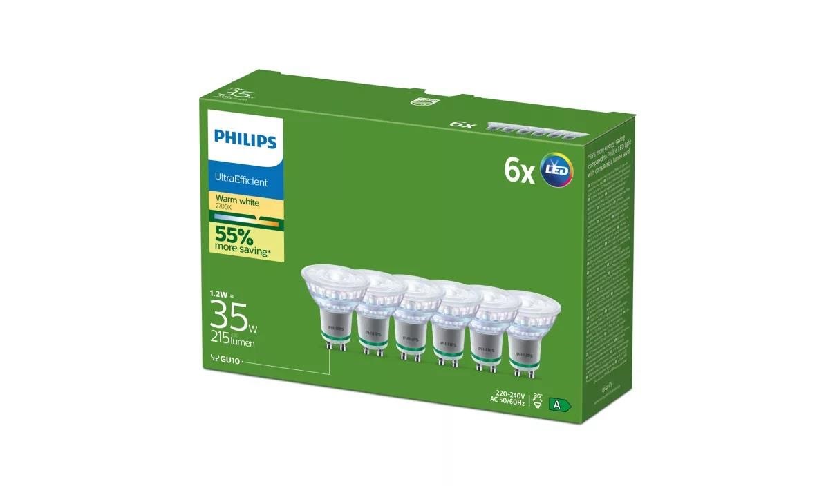 Philips Led-lampe Ultra Efficient 1,2w/827 (35w) 36° 6-pack Gu10 - Led Birnen
