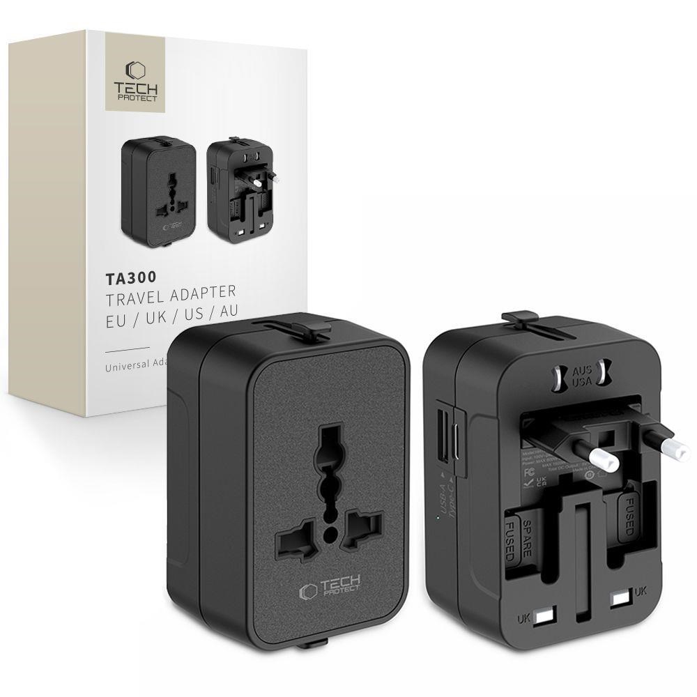 Tech-protect Ta300 Travel Adapter Eu/uk/au - Black - Handys Adapter Und Ladegeraete