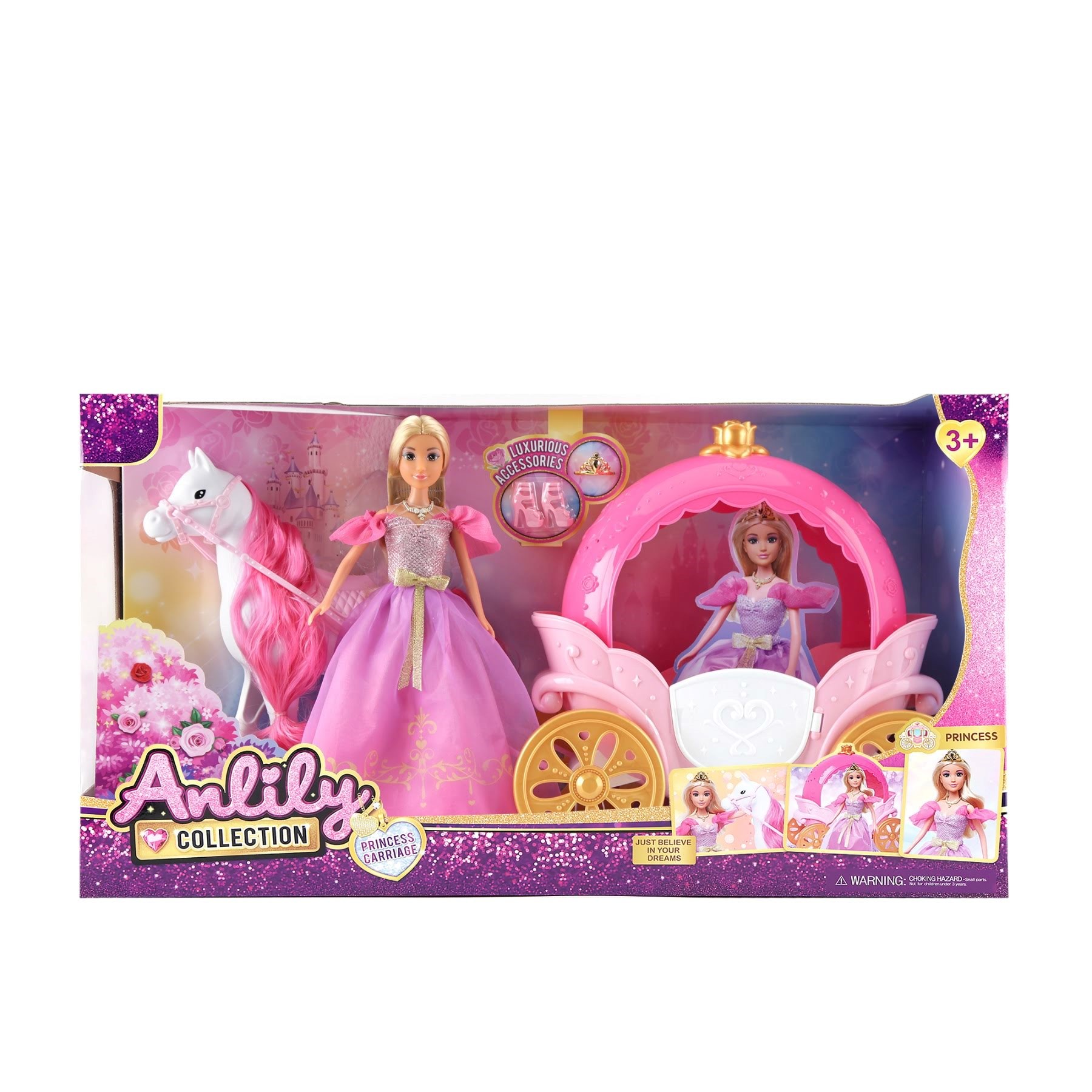 Masen Anlily Prinsesse M/hest & Lyserød Karat - Dolls Accessories