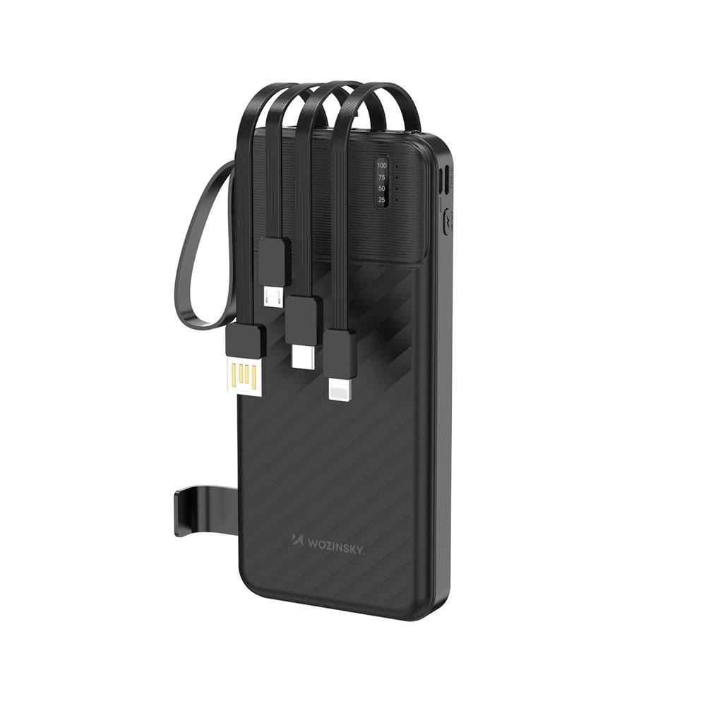 Wozinsky W11-b 10000mah 10w Powerbank With Built-in Cables And Flashlight - Black - 10000 Mah - Powerbank Akku Schwarz 5907769388095