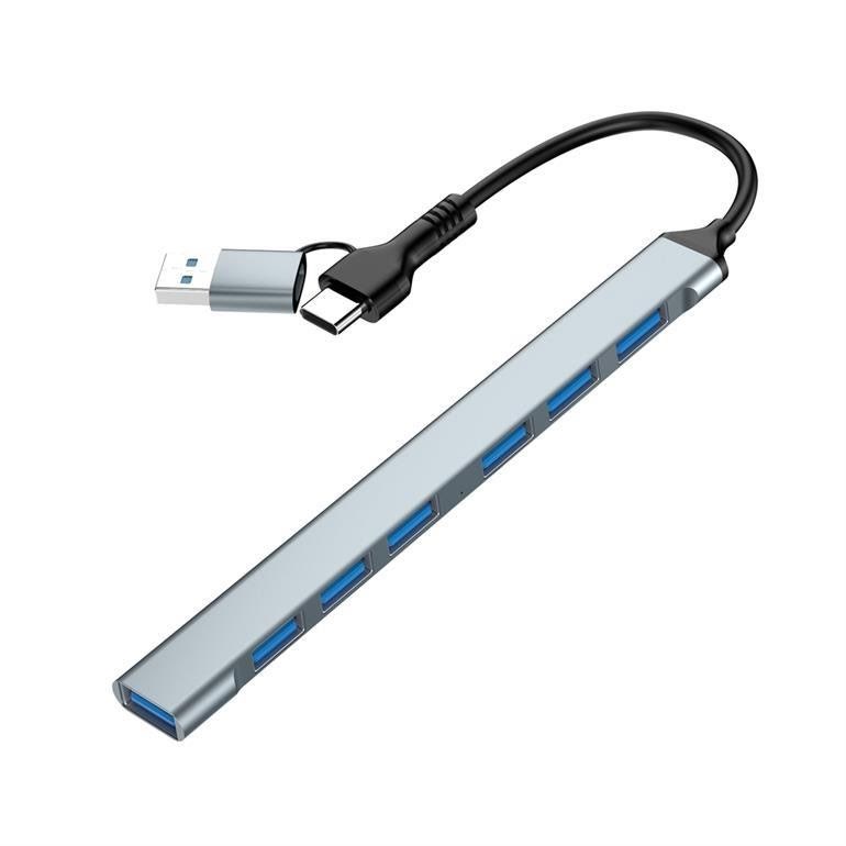 Gembird 7-port Usb Hub (1x Usb 3.2 + 6x Usb 2.0) Usb-a + Usb-c Usb-hubs - Usb 3.2 - 7 - Silber - Usb Hubs Uhb-acm-u3p1u2p6-01