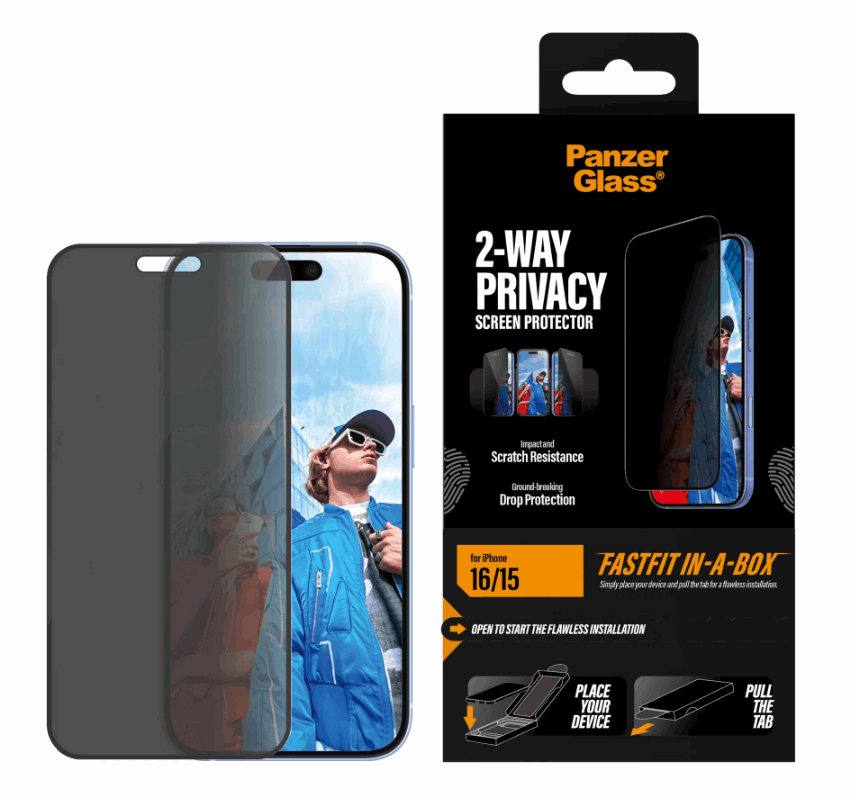 Panzerglass 2-way Privacy Screen Protector Iphone 16 | 15 | Ultra-wide Fit w. Fastfit In-a-box - Handys Schutzfolie Pg97404