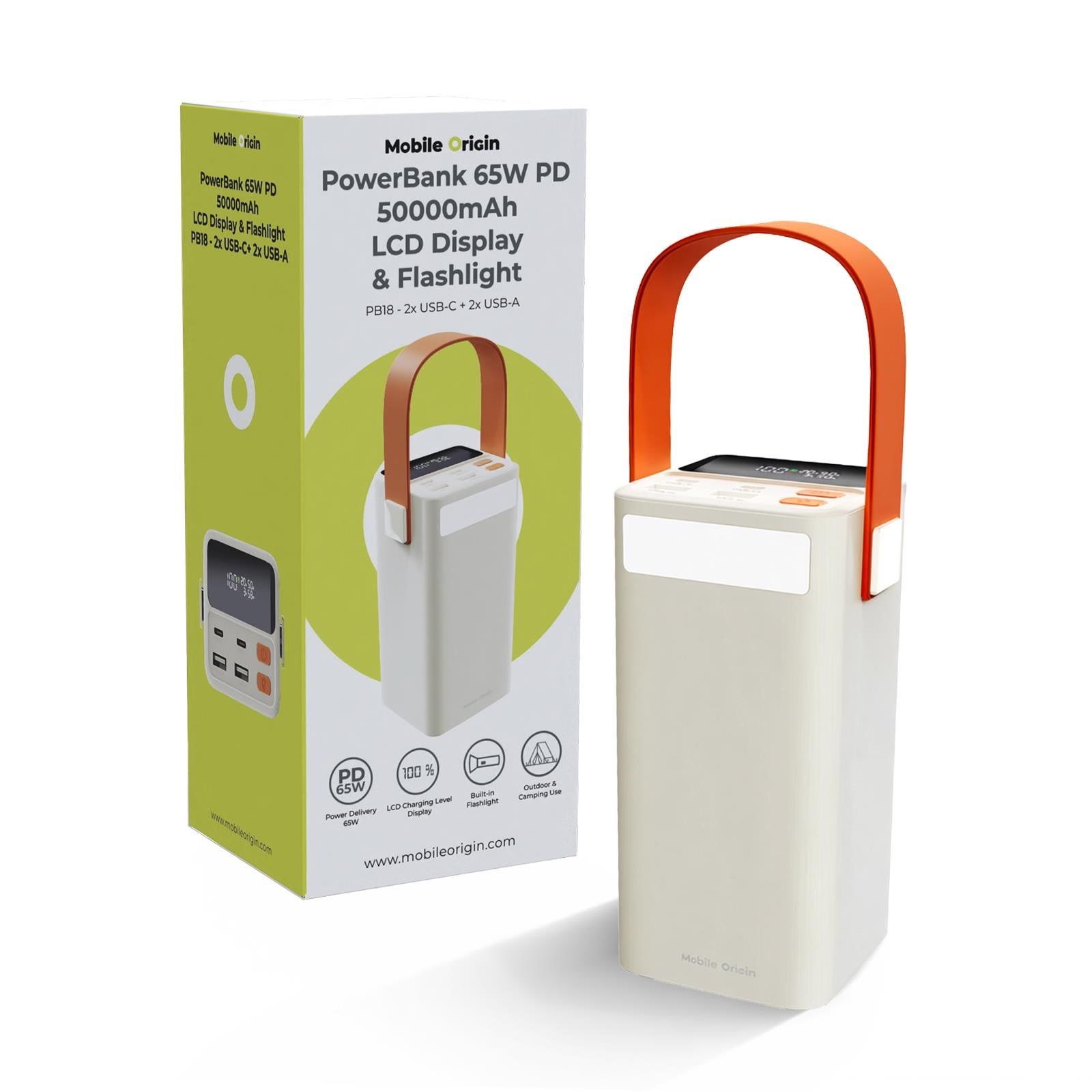 Mobile Origin Pb18 Powerbank 65w PD Lcd Display & Flashlight - 50000 Mah - Powerbank Akku