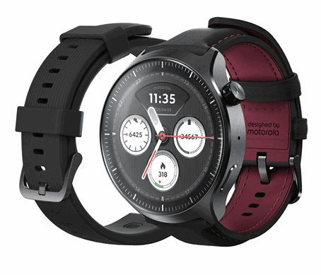 Motorola Moto Watch Ultra - Gun Metal (Pantone Black Beauty Silicone Strap + Pantone Black Beauty Leather Strap) - Smartwatches Pulsuhren Sportuhren 