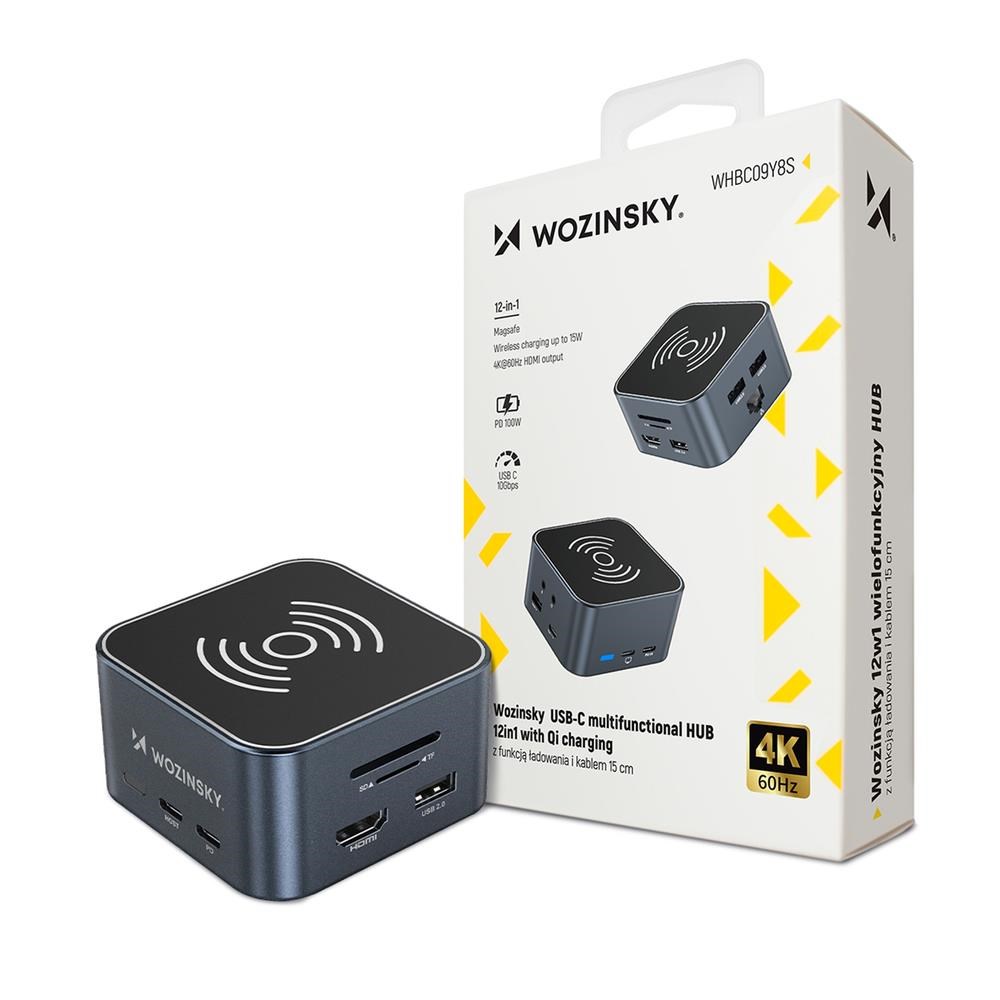 Wozinsky Hub Usb-c 12 in 1 Whbc09y8s Multifunctional With Wireless Charging Function Aluminum With 15 cm Cable - Gray Usb-hubs - Usb Hubs 