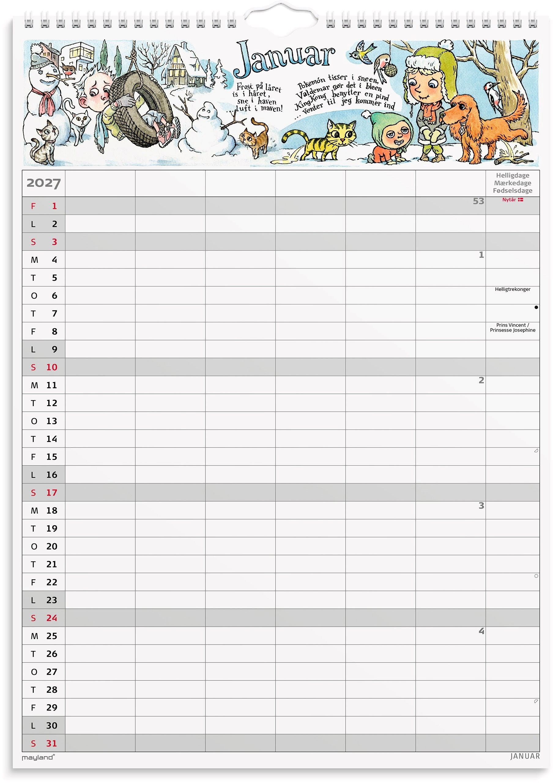 Mayland Familiekalender Otto Dickmeiss & Lilja Scherfig 6 Kol. A3 2027 27066250