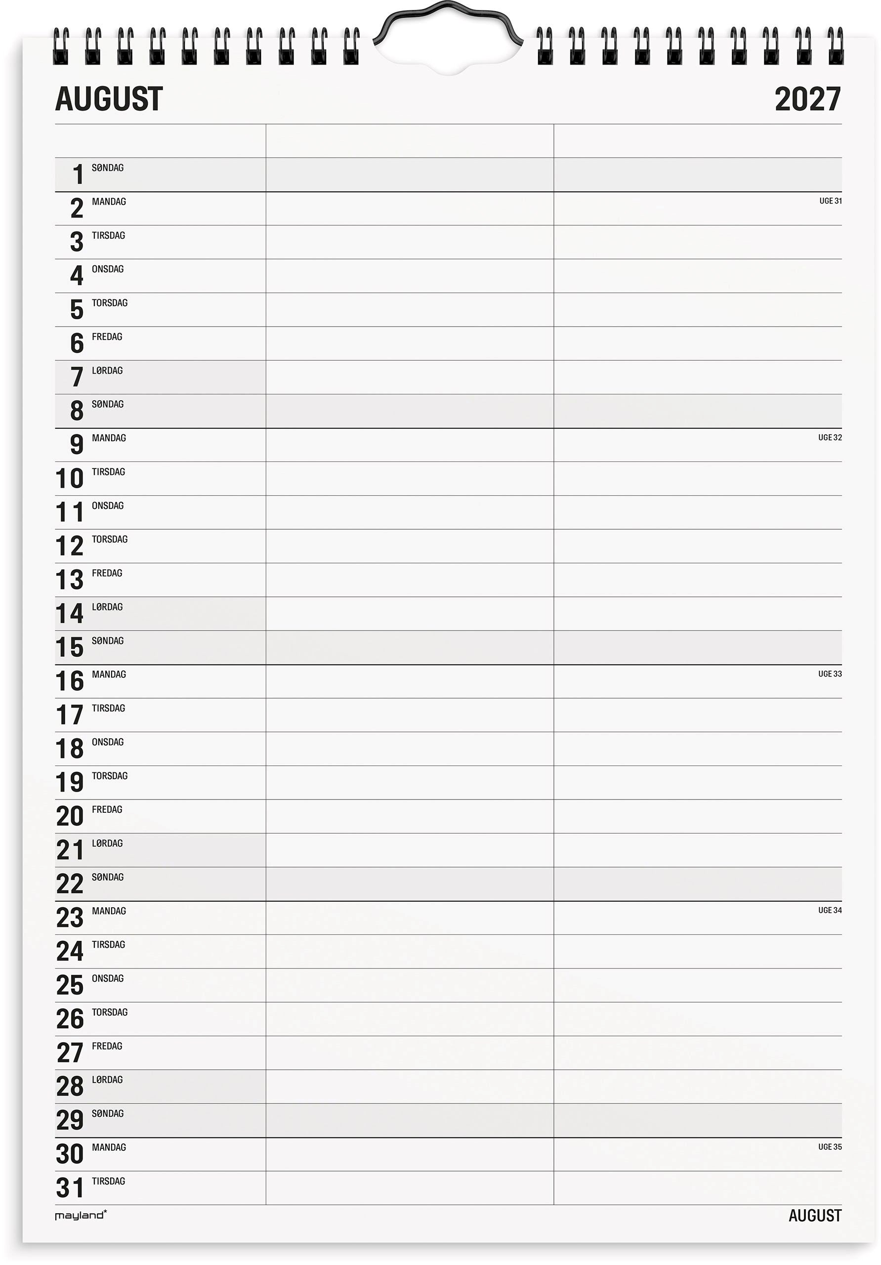 Mayland Familiekalender Black And White 2 Kol. 2027