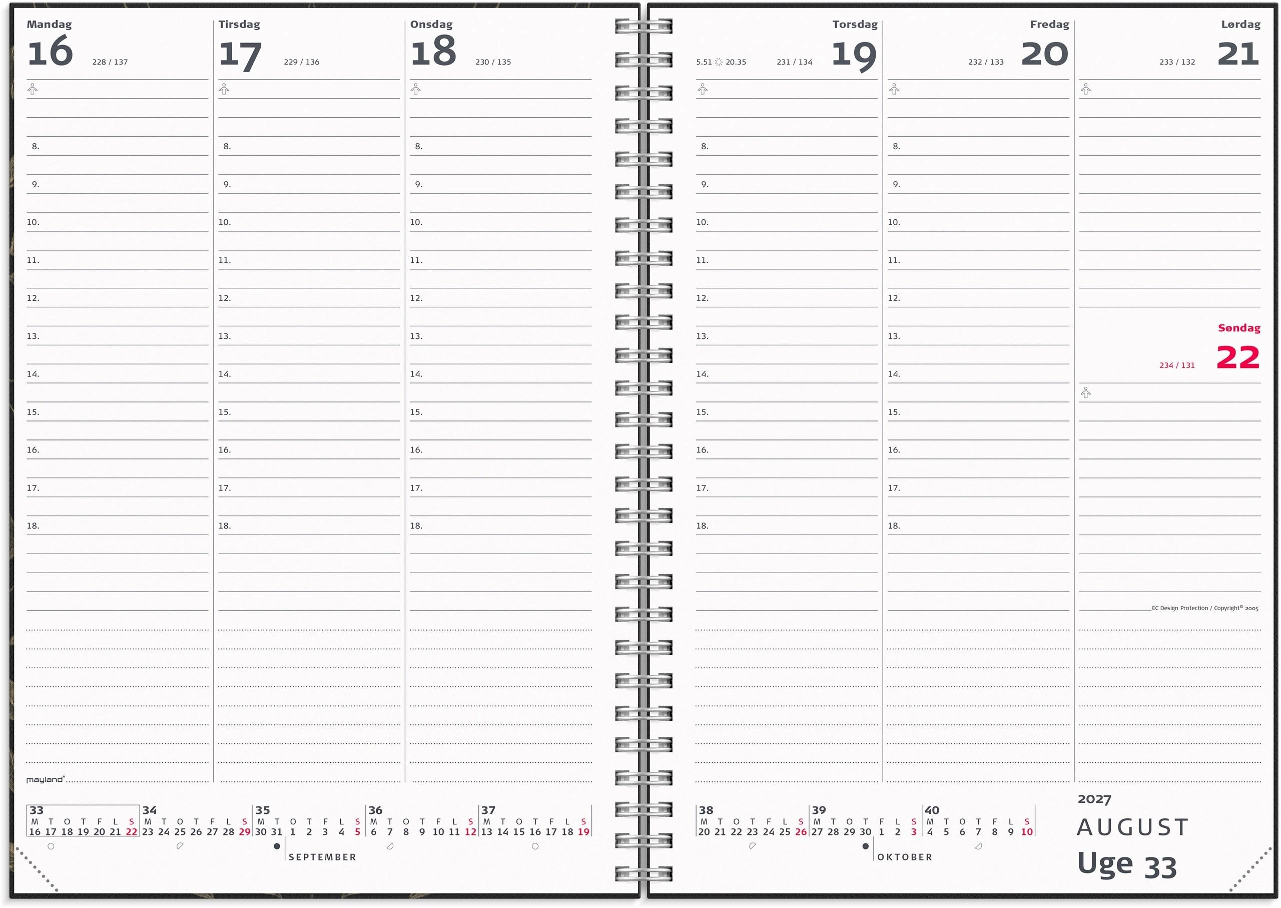 Mayland A5 Ugekalender Højformat Matsort Genbrugskarton 2027 27200500