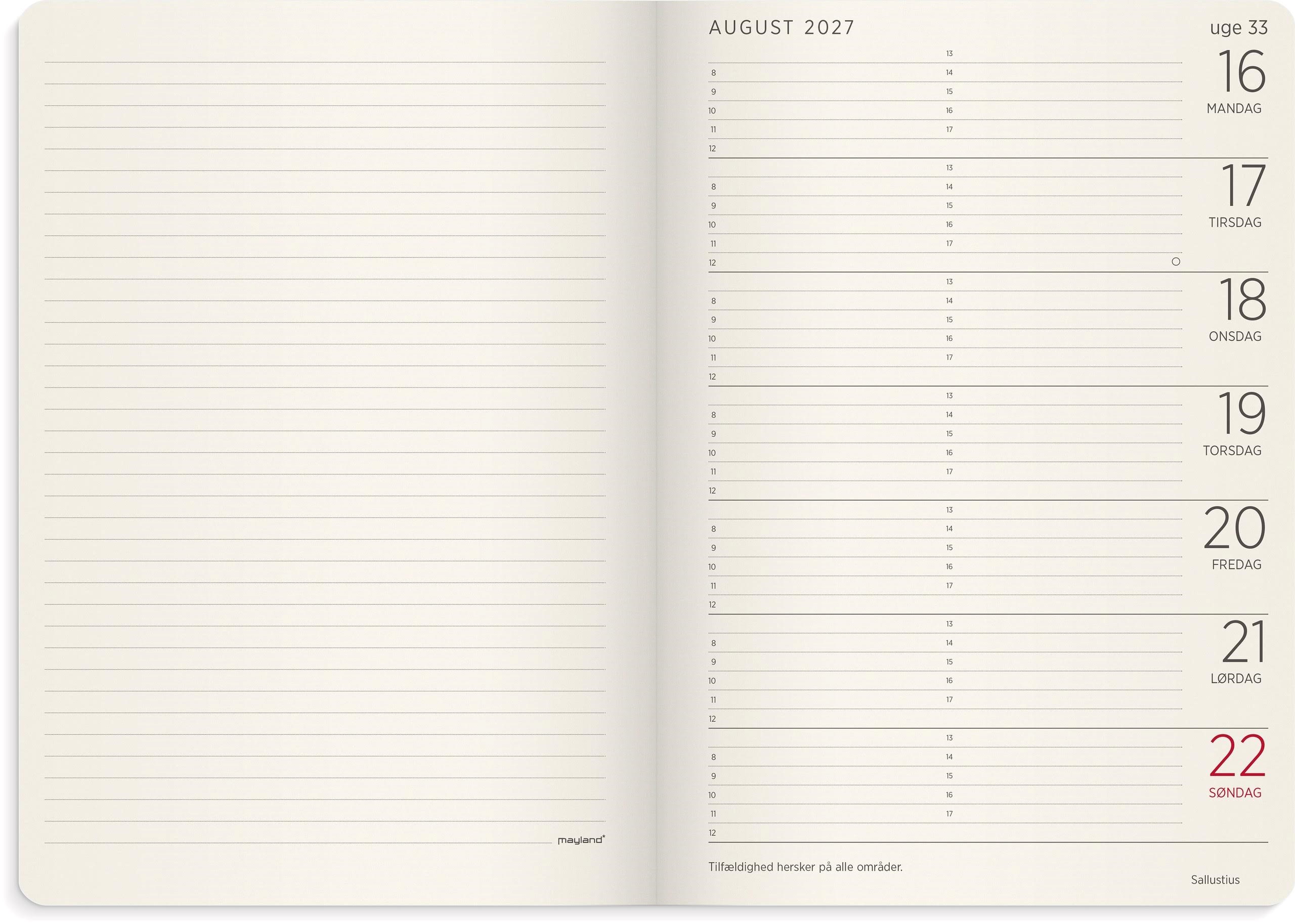 Mayland A5 Forma Deluxe Ugekalender Tværf. Grøn Kunstskind 2027