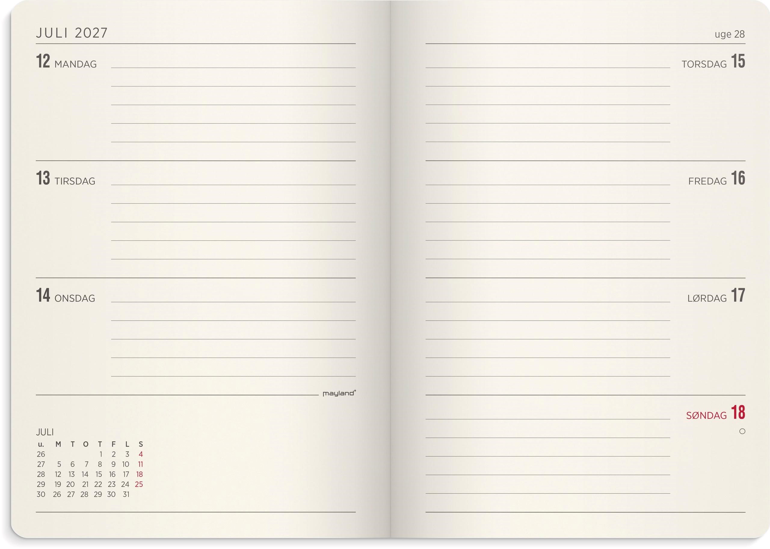 Mayland A6 Forma Deluxe Ugekalender Tværf. Brun Kunstskind 2027