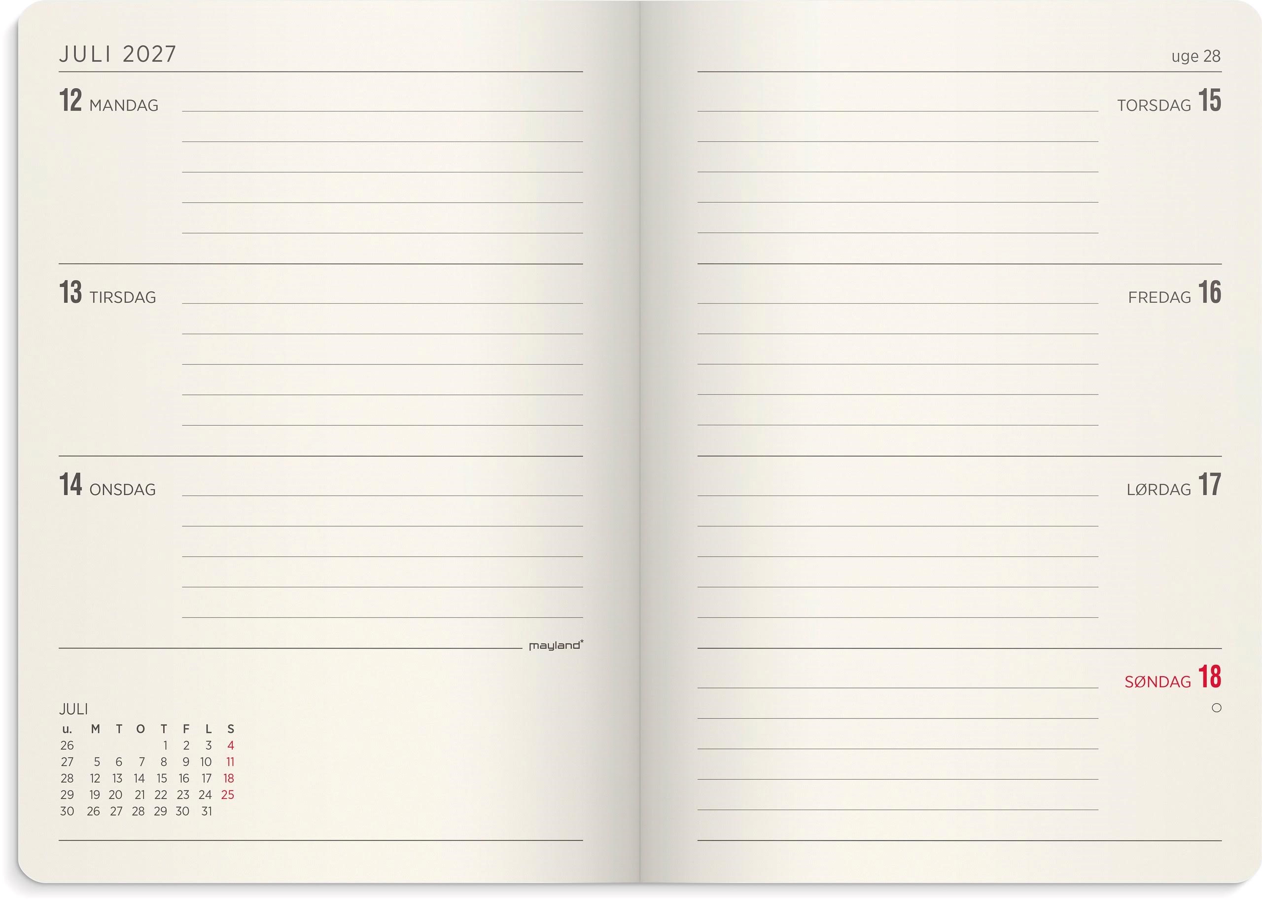 Mayland A6 Forma Deluxe Ugekalender Tværf. Grøn Kunstskind 2027 27201420
