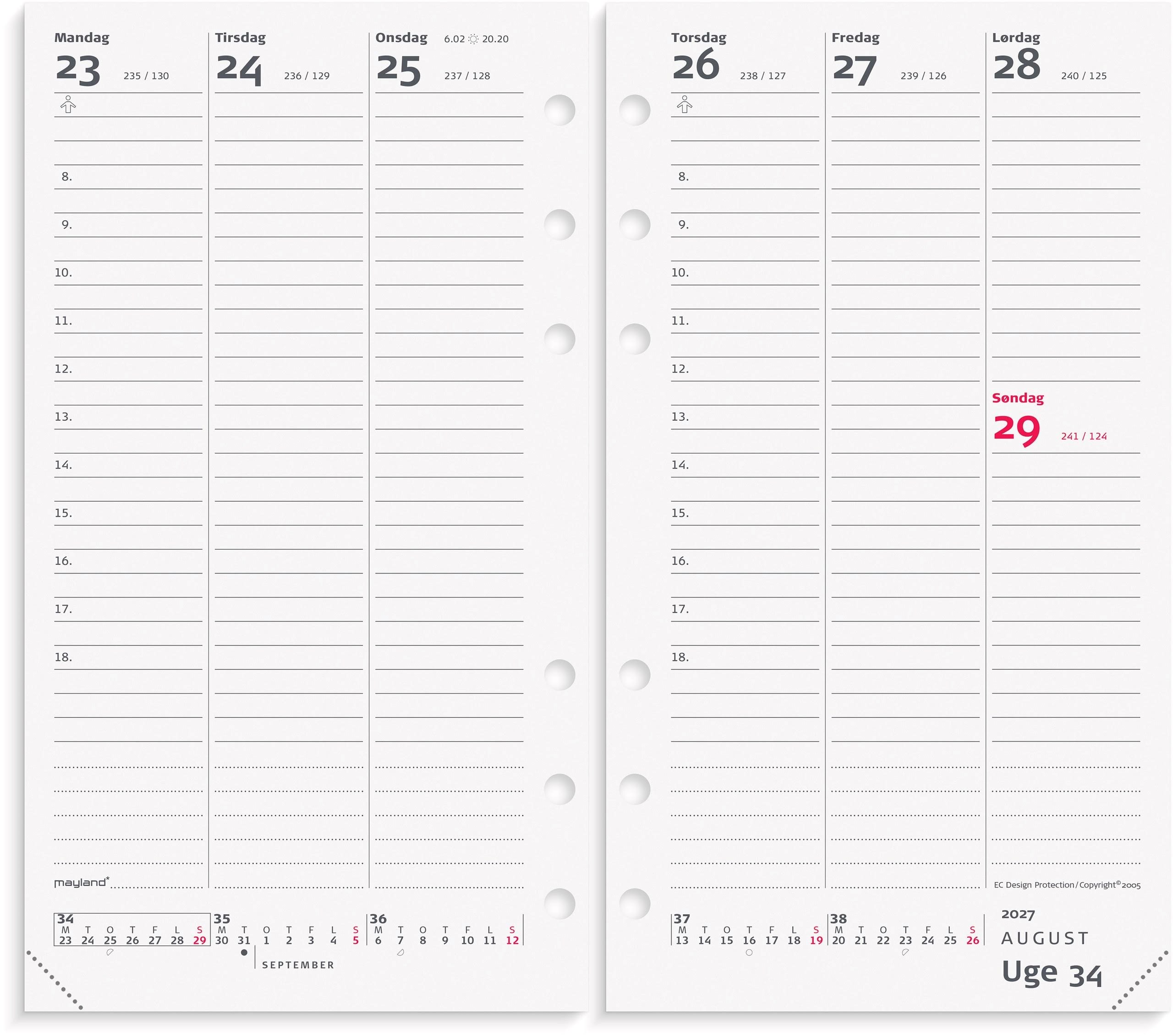 Mayland System PP Ugekalender Højformat Refill 2027 27275000
