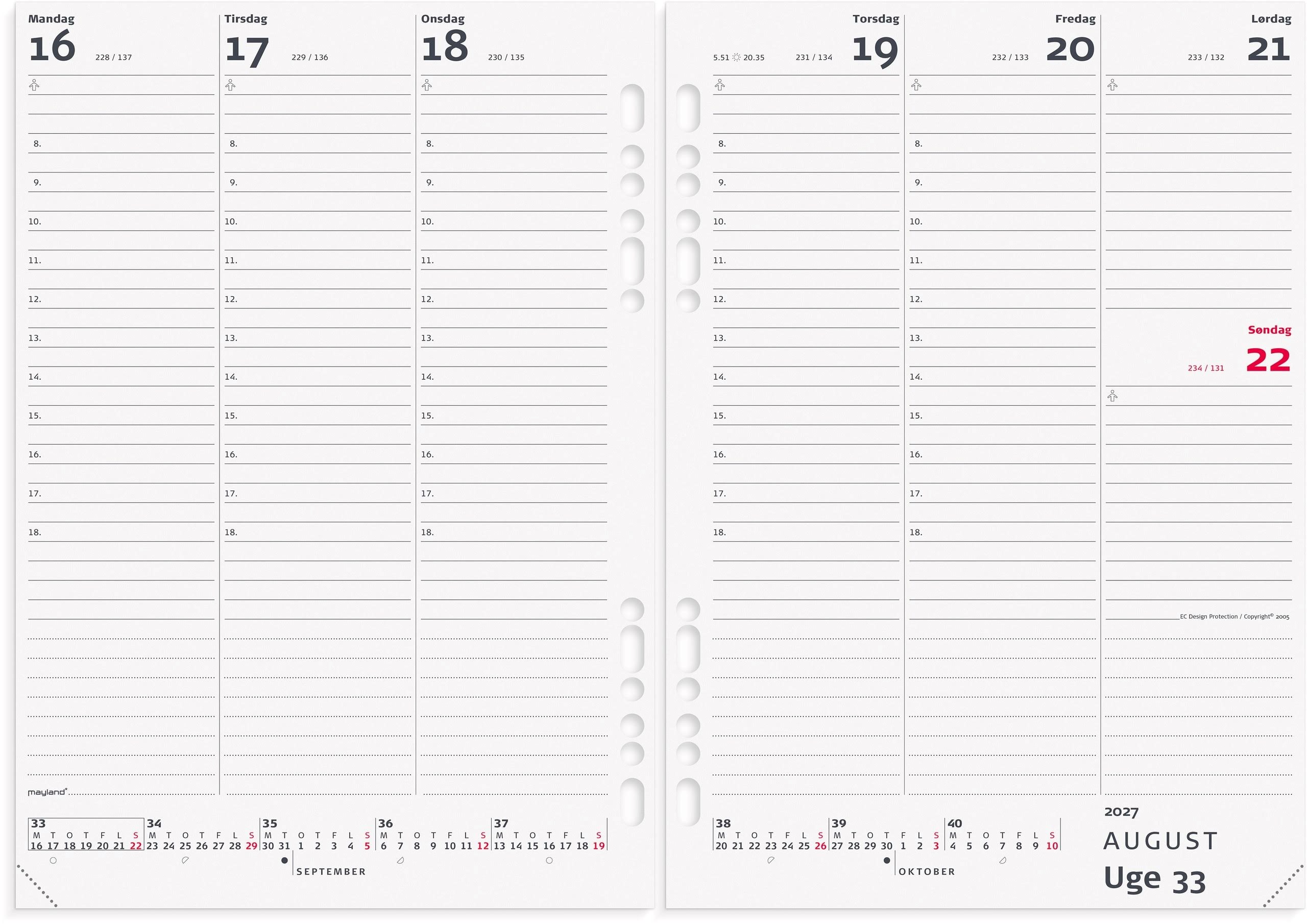 Mayland System A5 Ugekalender Højformat Refill 2027 27295000