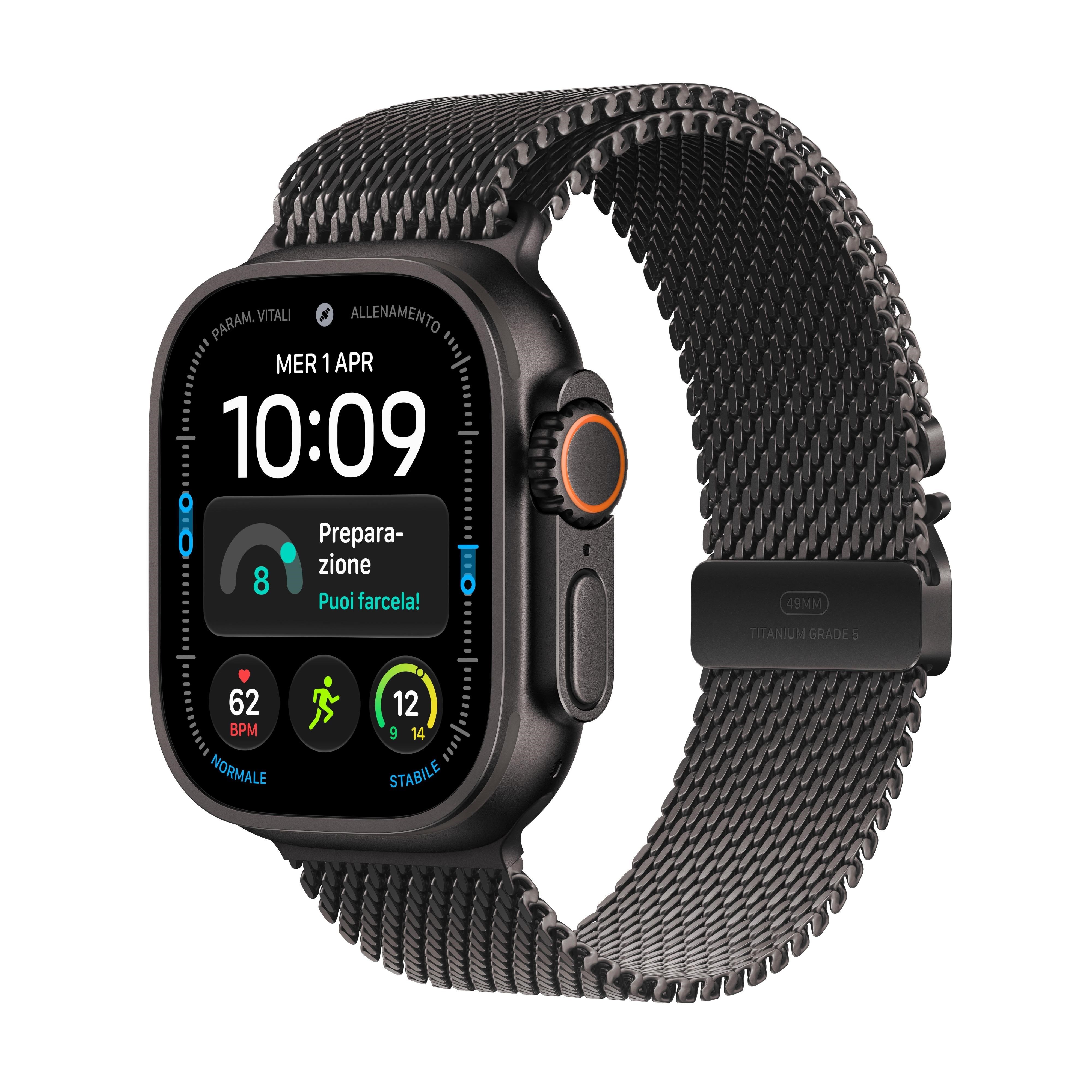Apple Watch Ultra 4 Gps + Cellular 49mm Black Titanium Case With Black Titanium Milanese Loop - L - Smartwatches Pulsuhren Sportuhren Schrittzaehler 