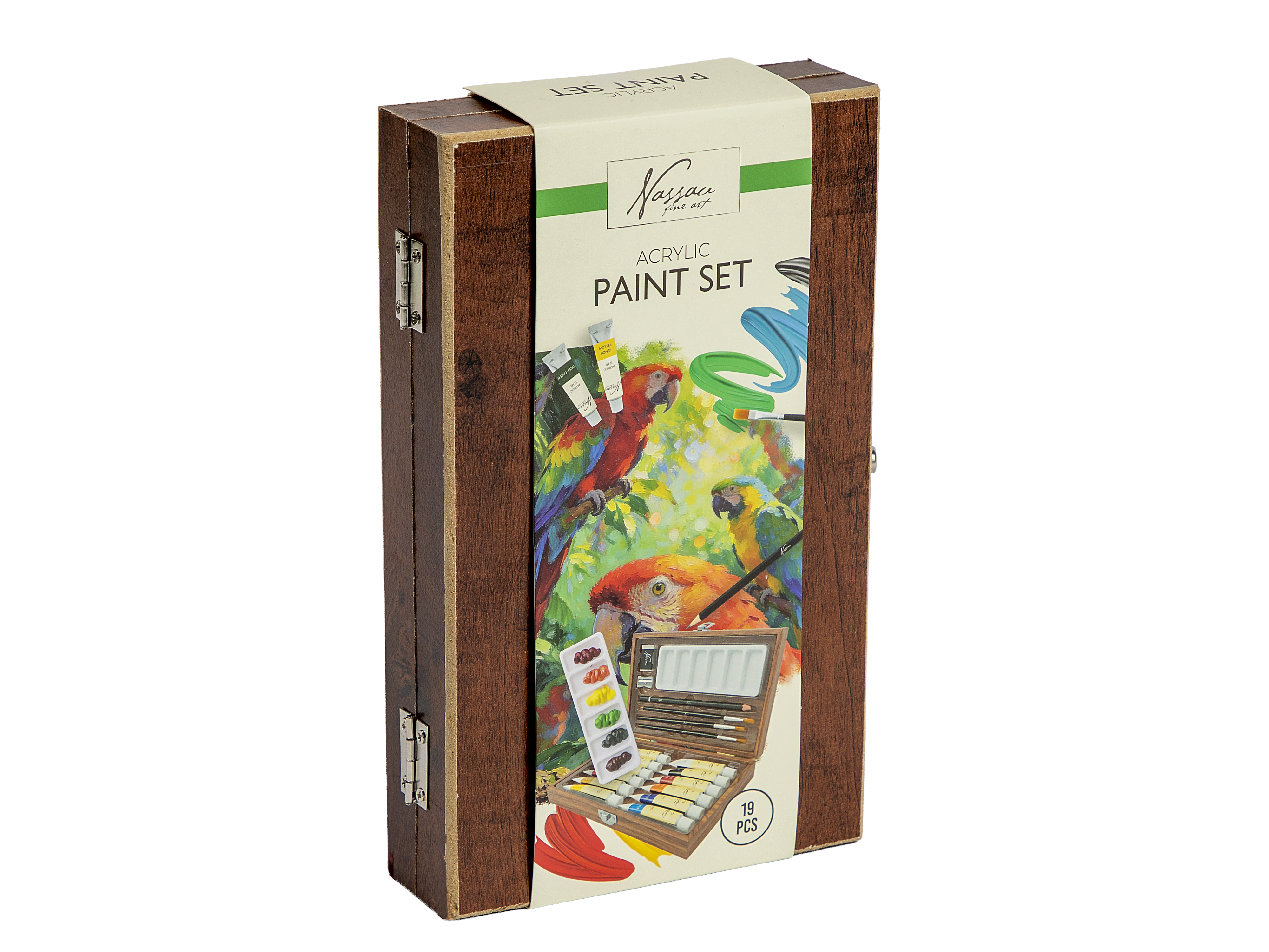 Nassau Wooden Box - Acrylic Paint - 19 Pcs - Kunst Handwerk Ausstattung Ar077002