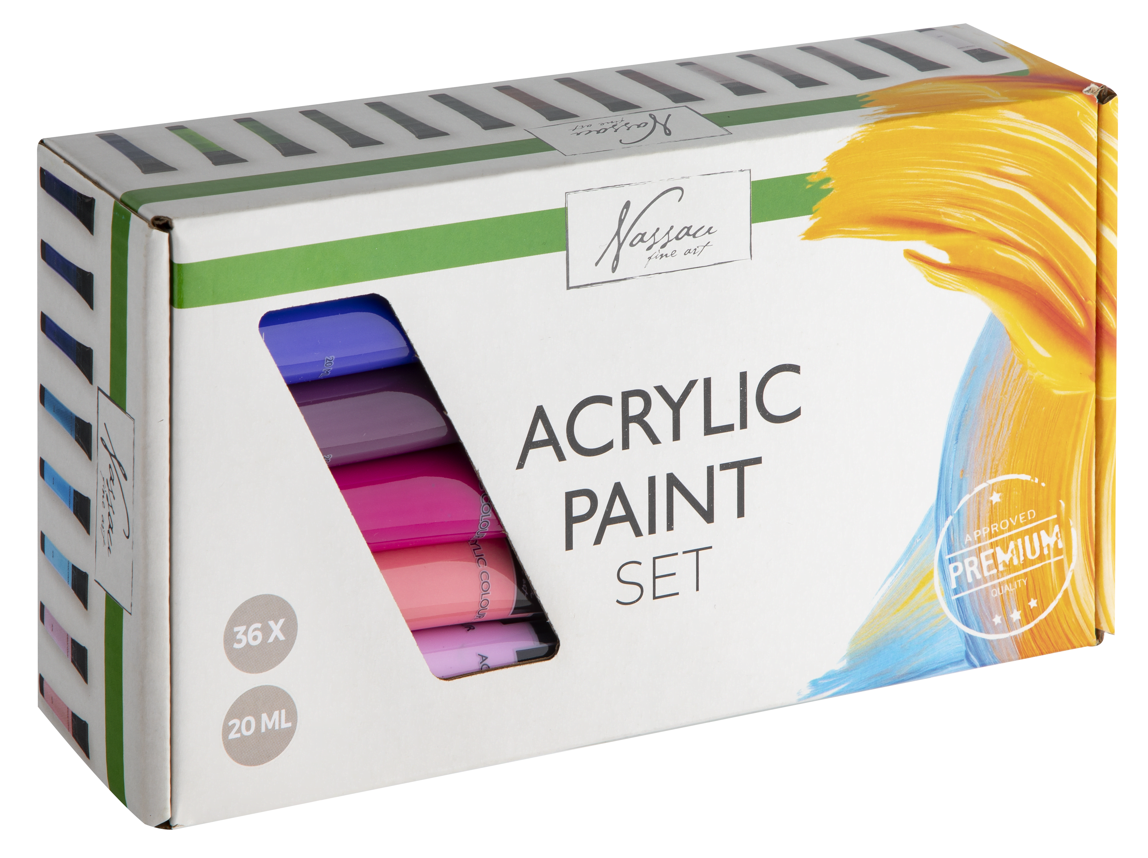Nassau Acrylic Paint Set - 20 ml - 36 Pcs - Kunst Handwerk Ausstattung