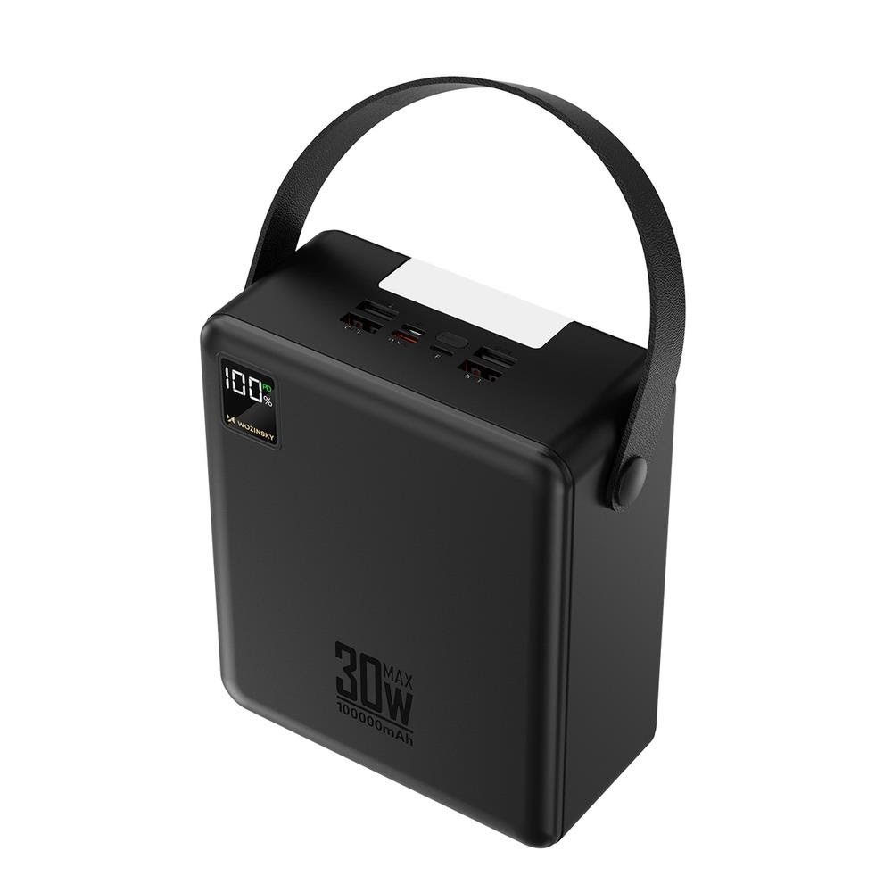 Wozinsky W8-b - 30w 2 x Usb-a And 2 x Usb-c With Flashlight - Black - 100000 Mah - Powerbank Akku