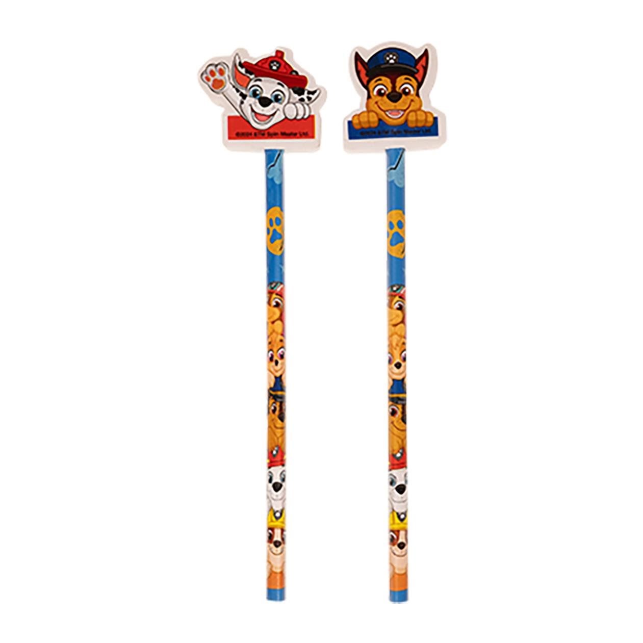 Paw Patrol 2-pack Pencils W/2 Eraser Toppers - Triangular Pencils Unsharpened Each With Eraser Topper Packed on Blistercard W/eurohole CE & 0-3 Years 