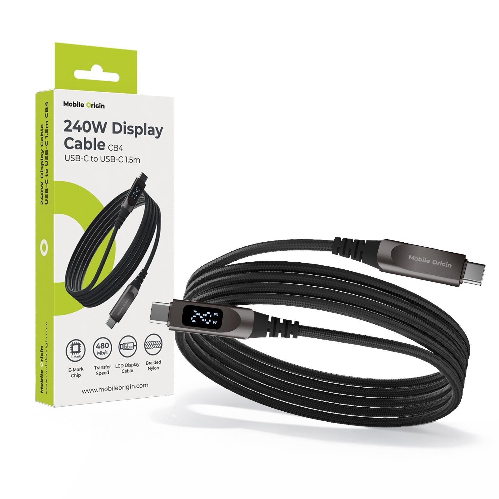 Mobile Origin Cb4 240w Display Cable Usb-c to Usb-c 1.5m - Usb Kabel Mo-240wdc-cb4
