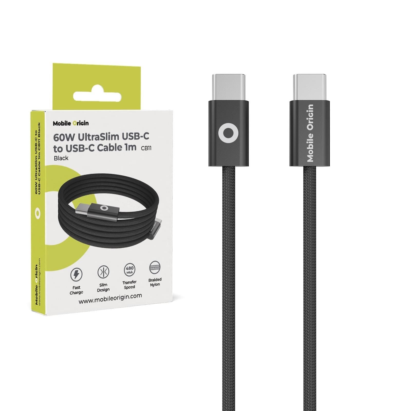 Mobile Origin Cb11 60w Ultraslim Usb-c to Usb-c Cable 1m - Black - Usb Kabel