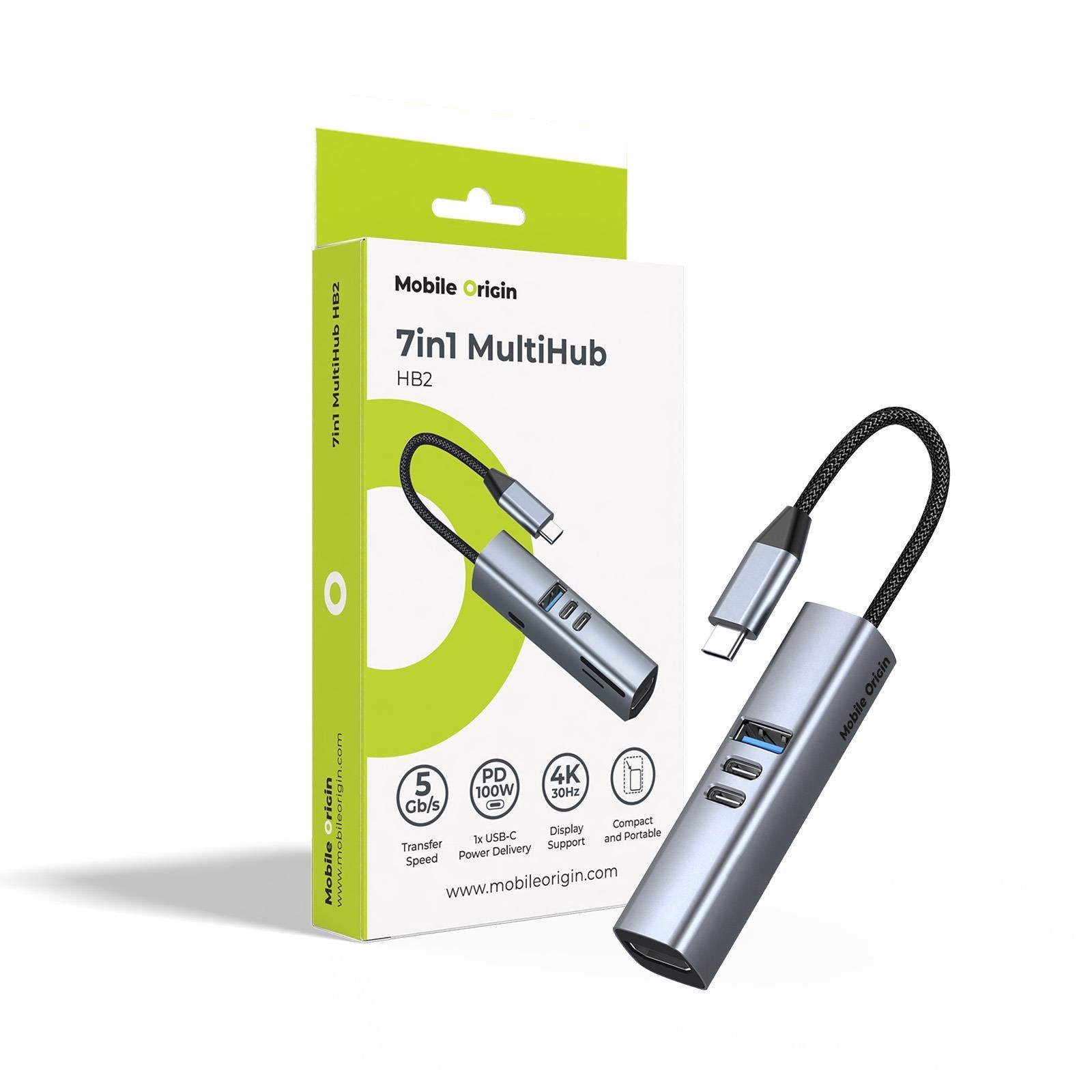 Mobile Origin Hb2 7in1 Usb-c Multihub (3x Usb-c + Usb-a + Hdmi + Tf/sd Card Reader) - Space Grey Usb-hubs - Usb Hubs