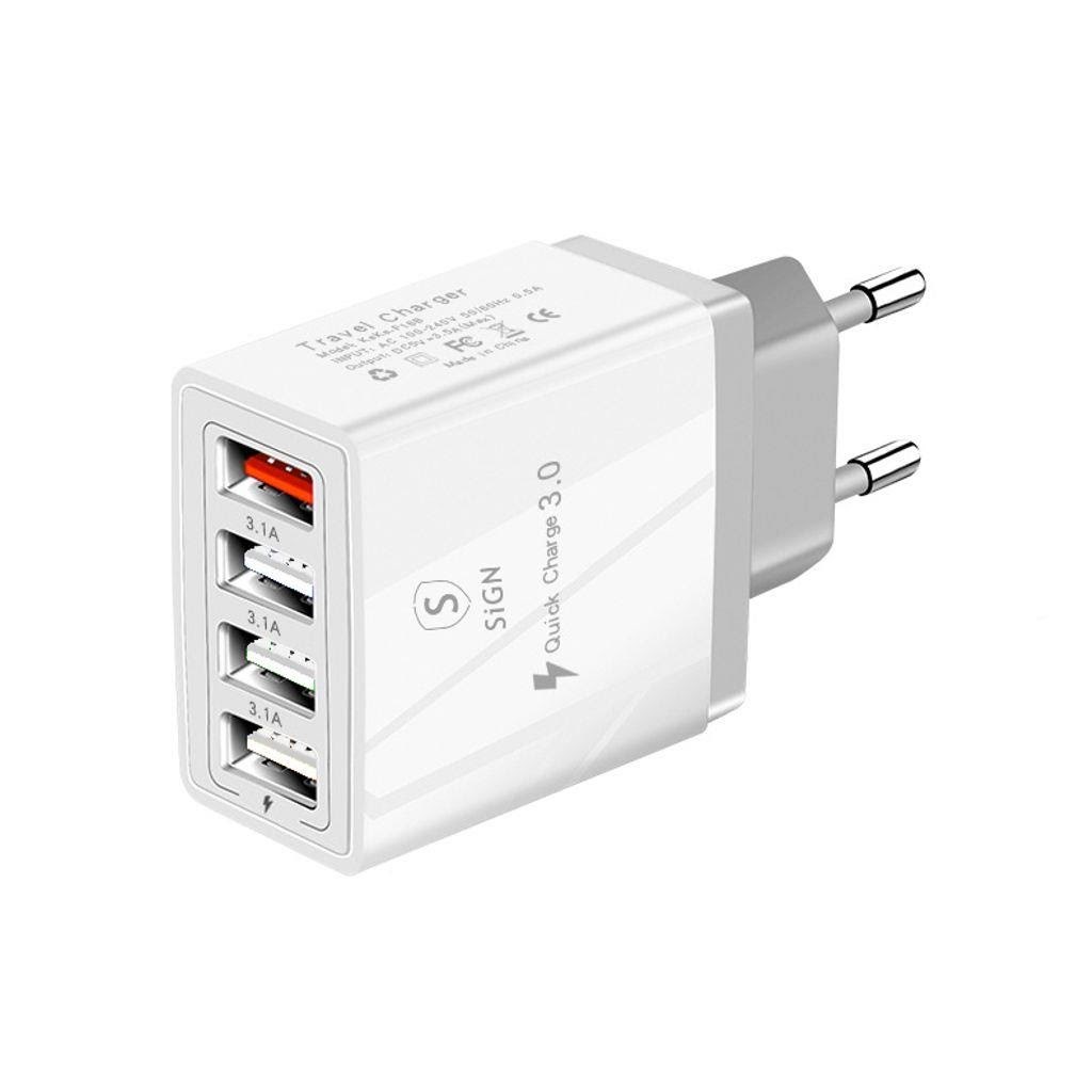 Sign Fast Charger 4xusb-a - PD & QC 3.0 - 33w - White - Handys Adapter Und Ladegeraete