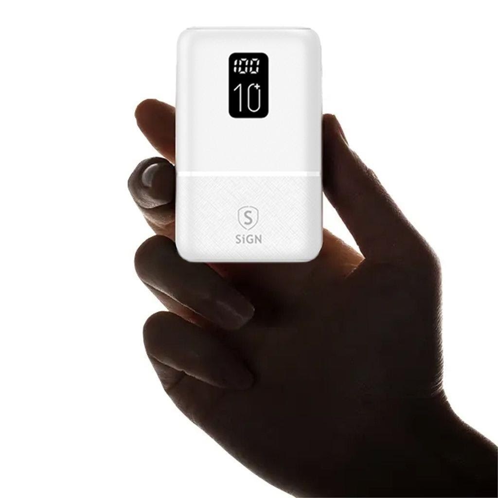 Sign Mini QC Powerbank With Display - White - 10000 Mah - Powerbank Akku Snpb-10mini