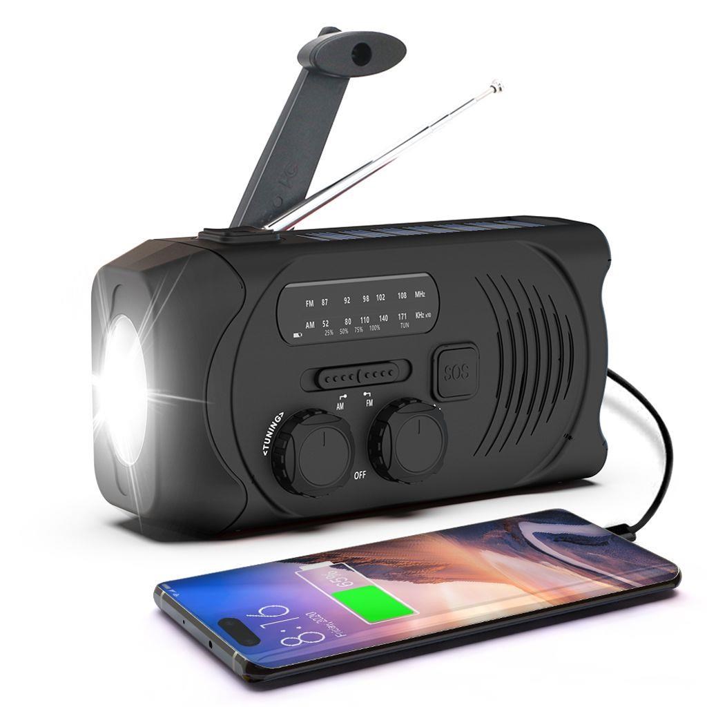 Sign Crank Radio With Solar Cells - Flashlight And Power Bank - 2000 Mah - Powerbank Akku