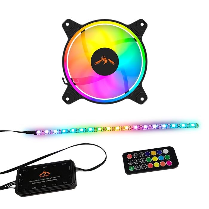 Dutzo Rgb Kit 1 - 1x Fan + 1x Led Strip + Remote & Controller - 120mm - Schwarz Mit Rgb Led - 24 Dba - Gehaeuseluefter