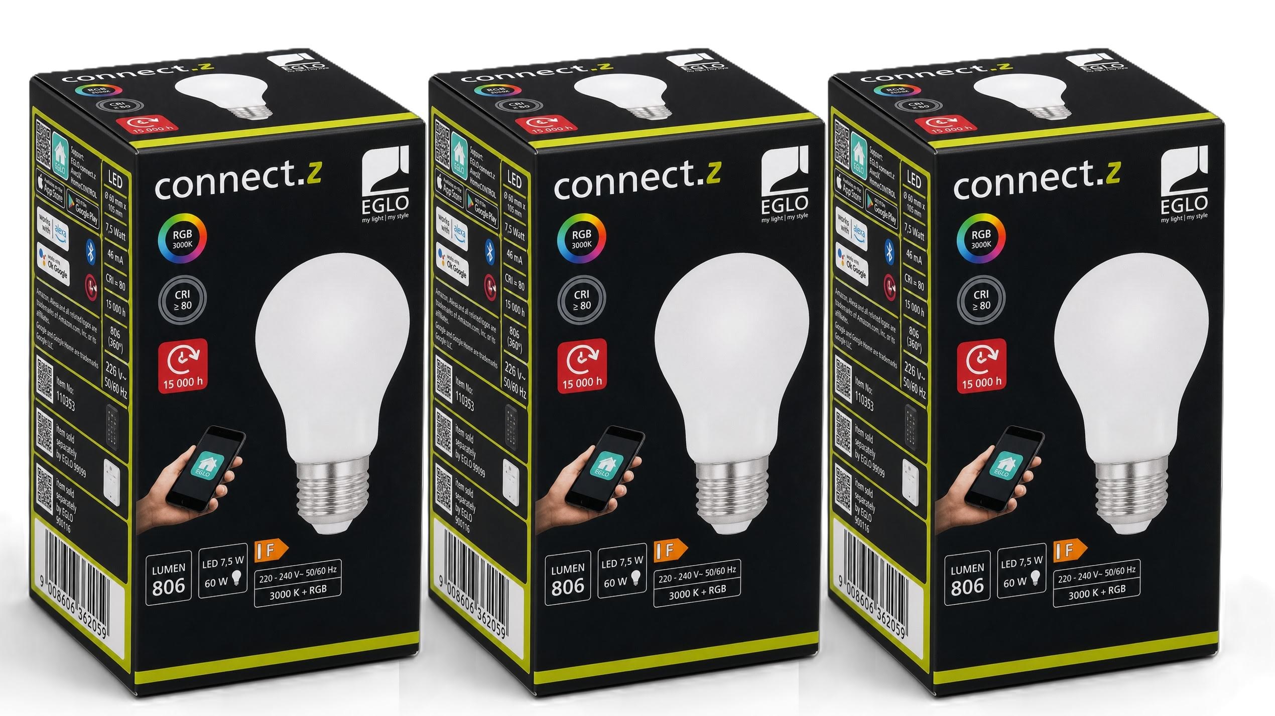 Eglo E27 Led-z Matter A60 Rgbw 7W 806lm 3000k Opal - 3 Pack - Smart Home